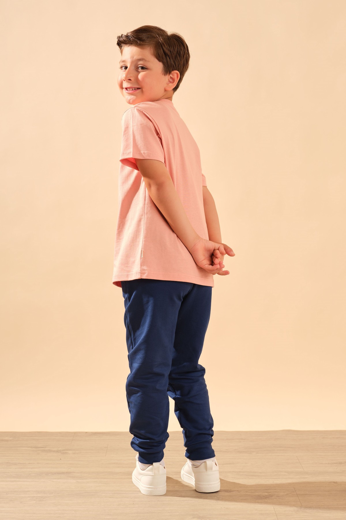 Unisex Çocuk %100 Pamuk Kısa Kollu Basic Tişört 2055 Somon