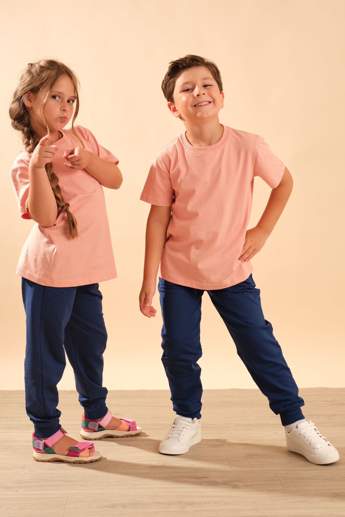 Unisex Çocuk %100 Pamuk Kısa Kollu Basic Tişört 2055 Somon