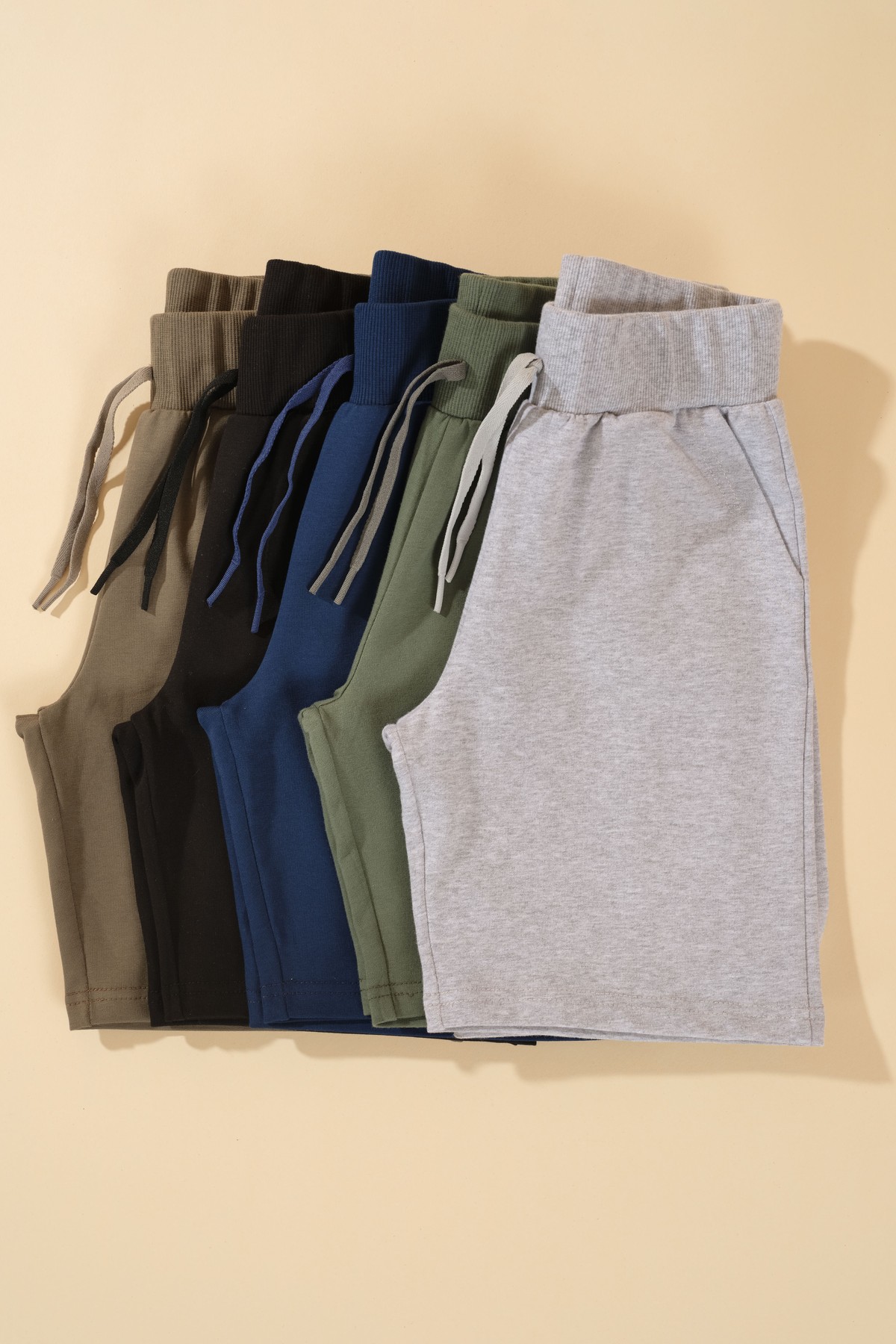 Unisex Çocuk Beli Lastikli Cepli Pamuklu Şort 9050 Kahve