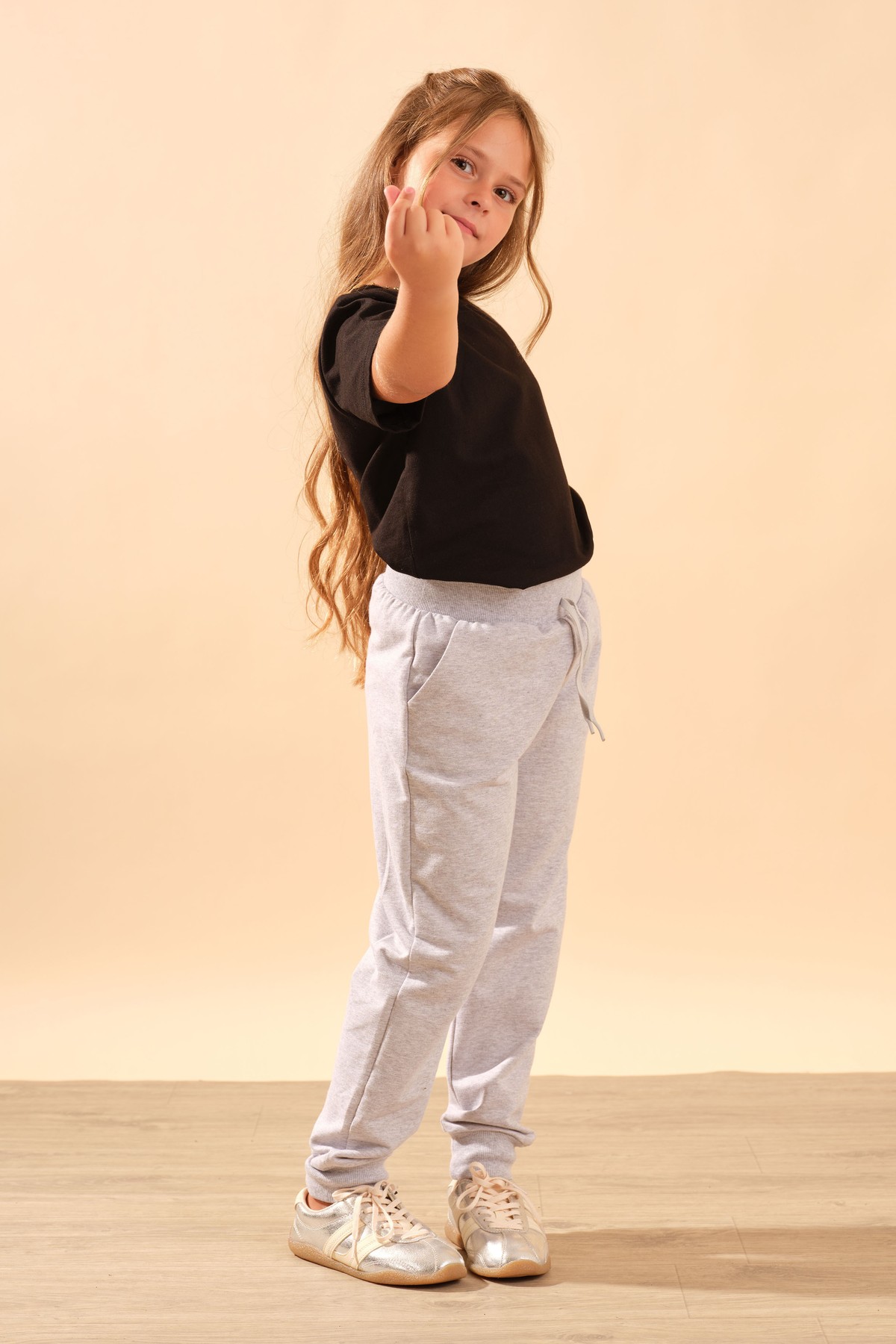Unisex Çocuk Beli Lastikli Cepli Pamuklu Jogger Eşofman Pantolon 9055 Gri