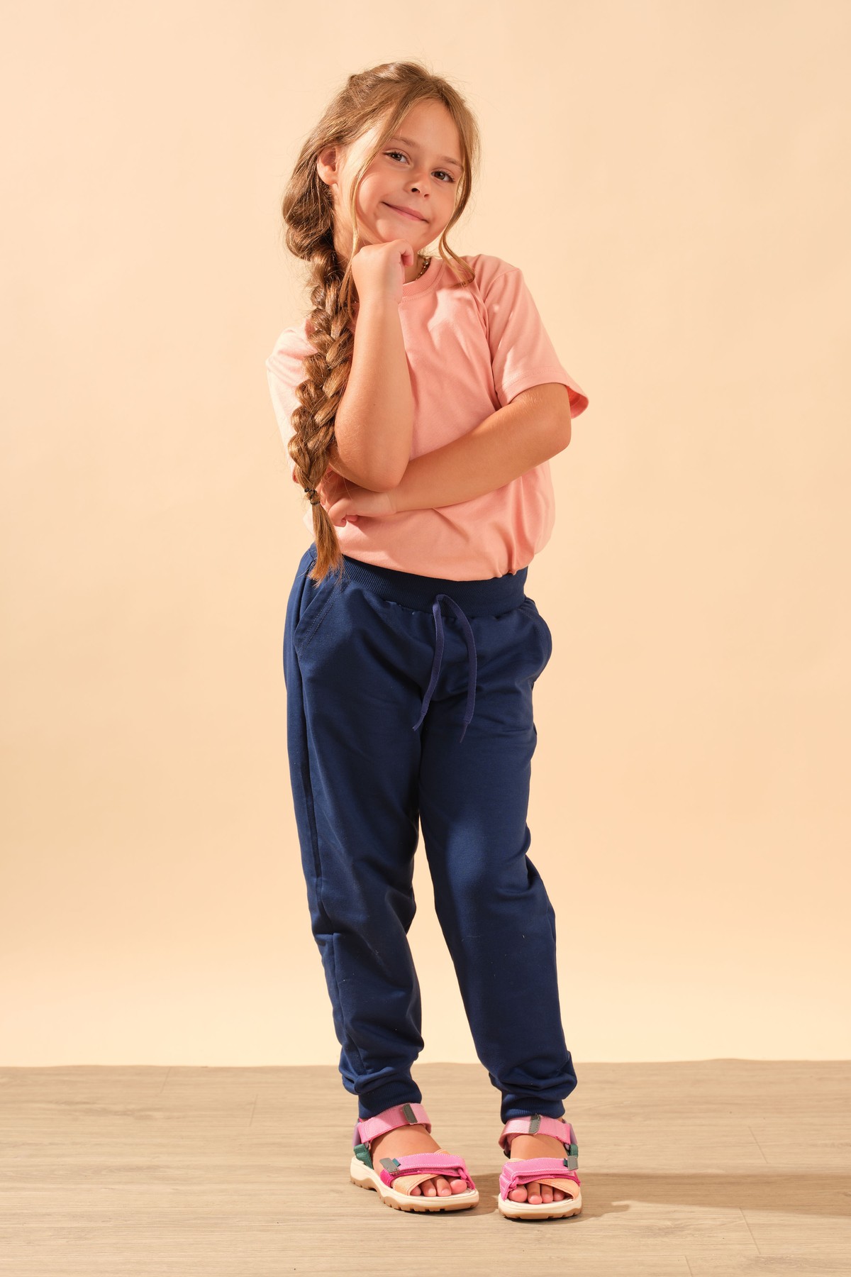 Unisex Çocuk Beli Lastikli Cepli Pamuklu Jogger Eşofman Pantolon 9055 Lacivert
