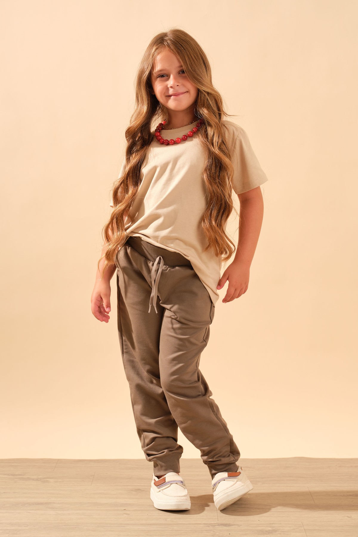 Unisex Çocuk Beli Lastikli Cepli Pamuklu Jogger Eşofman Pantolon 9055 Kahve