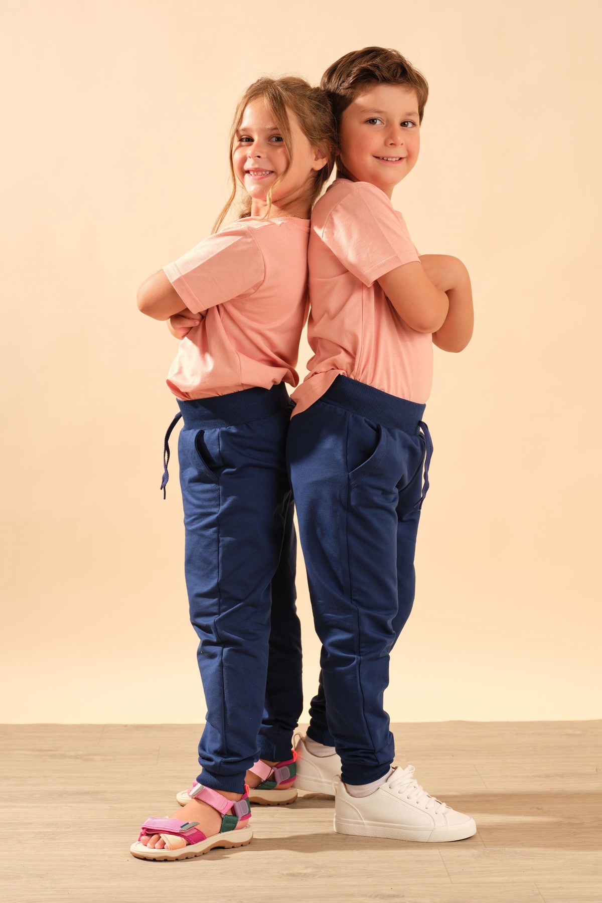 Unisex Çocuk Beli Lastikli Cepli Pamuklu Jogger Eşofman Pantolon 9055 Lacivert