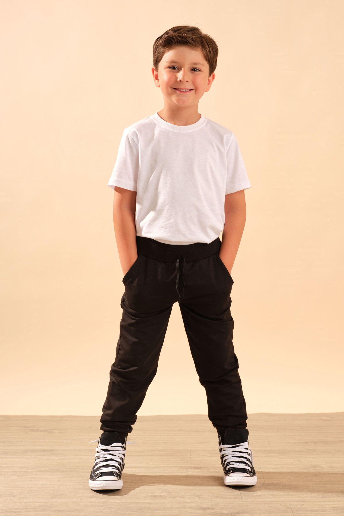 Unisex Çocuk Beli Lastikli Cepli Pamuklu Jogger Eşofman Pantolon 9055 Siyah