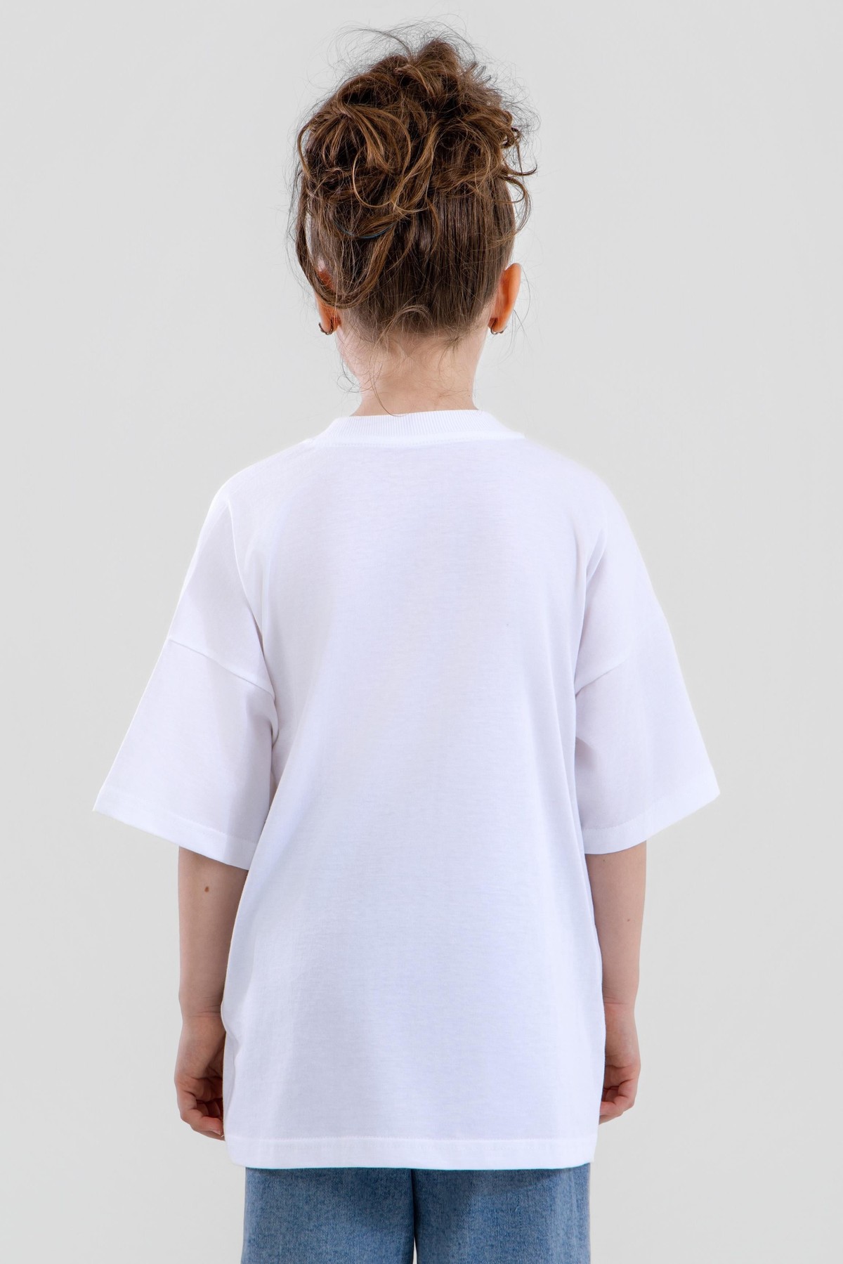 Unisex Çocuk Bisiklet Yaka Kısa Kol %100 Pamuk Oversize Tişört Beyaz