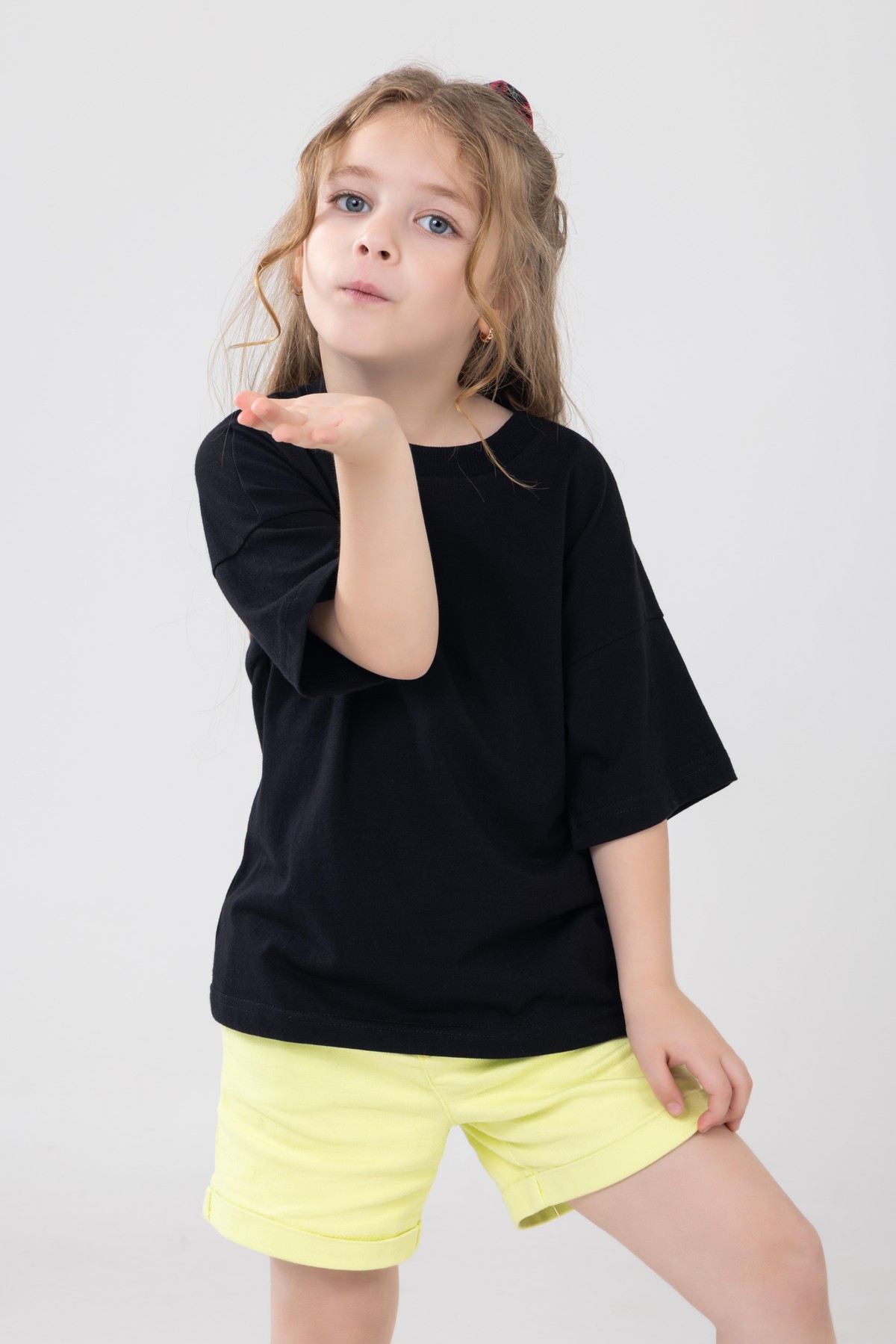 Unisex Çocuk Bisiklet Yaka Kısa Kol %100 Pamuk Oversize Tişört Siyah