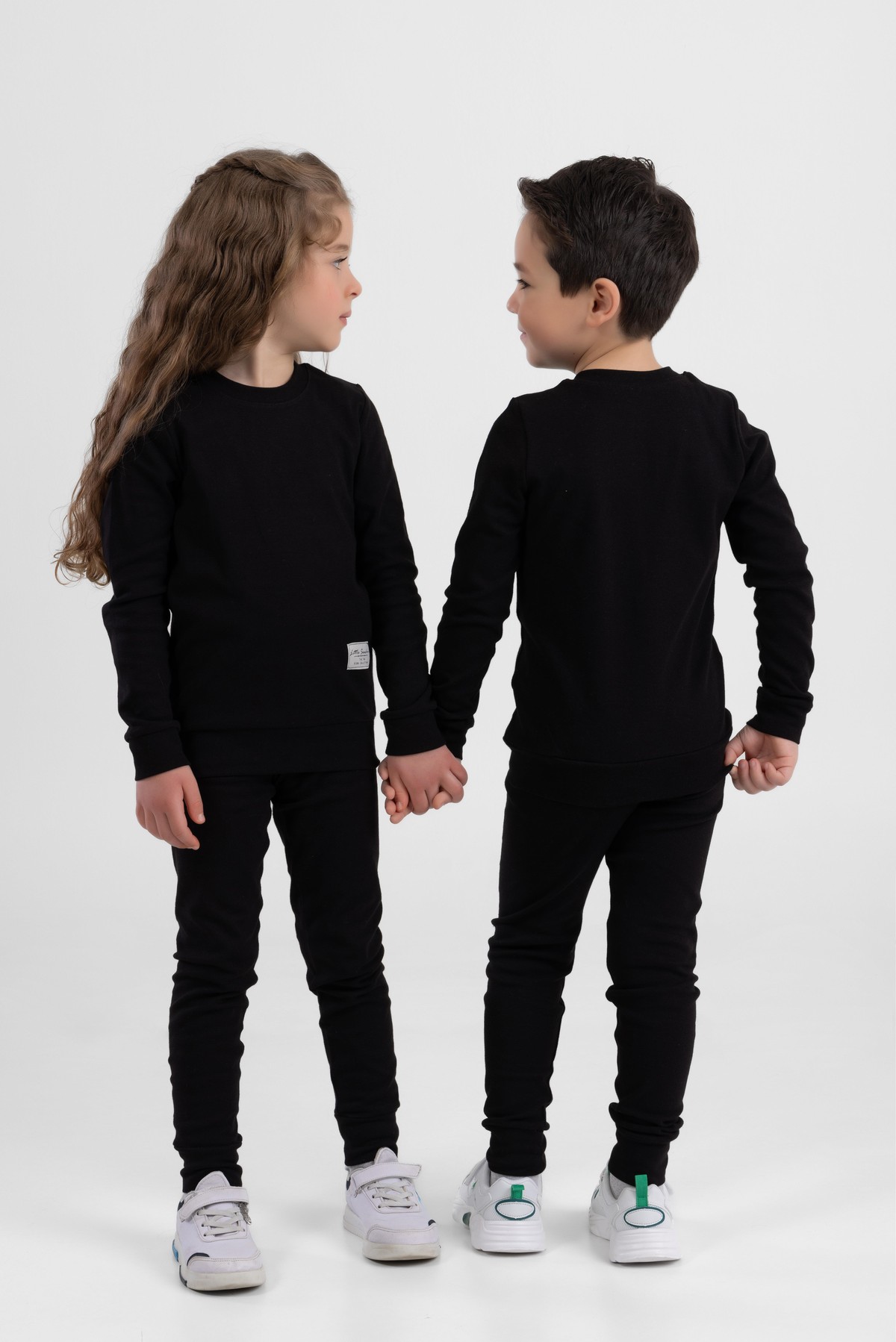 Unisex Çocuk Ribana Kumaş Rahat Eşofman Takımı Siyah