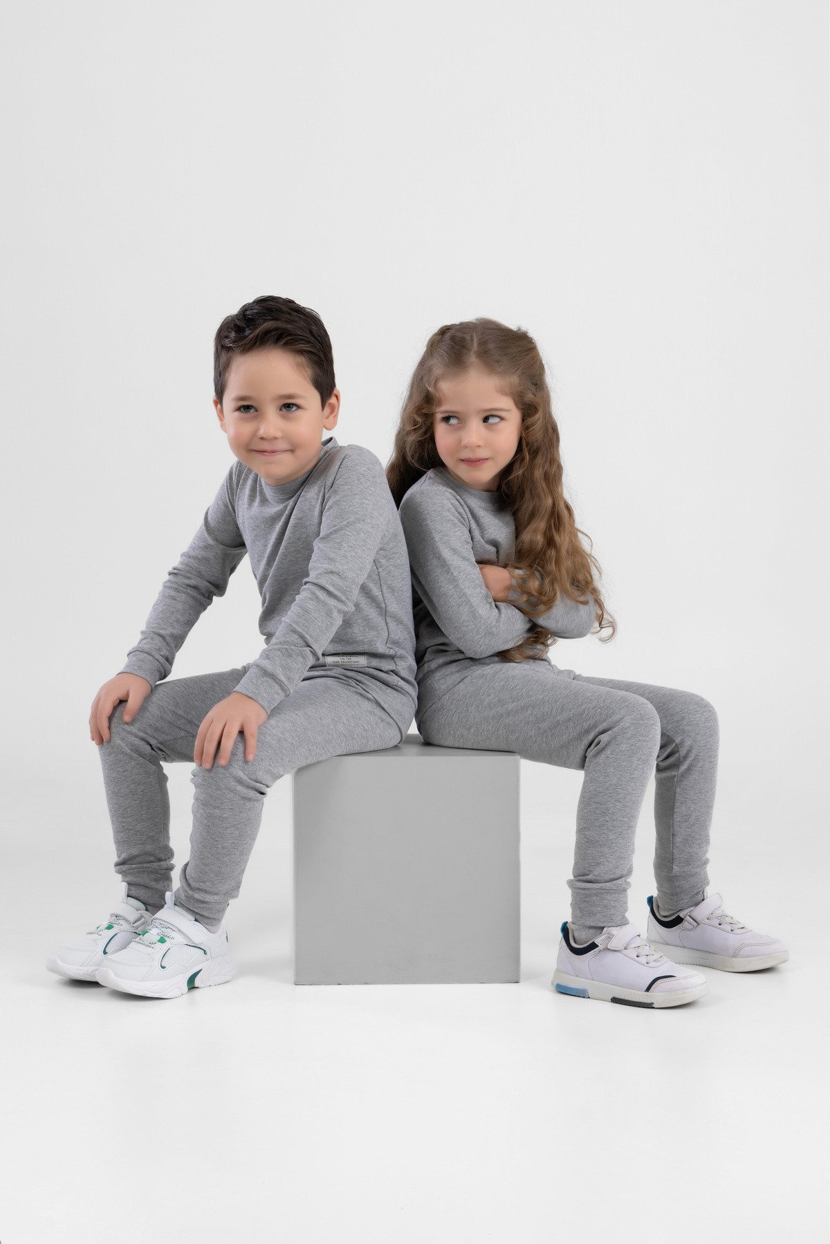 Unisex Çocuk Ribana Kumaş Rahat Eşofman Takımı Gri