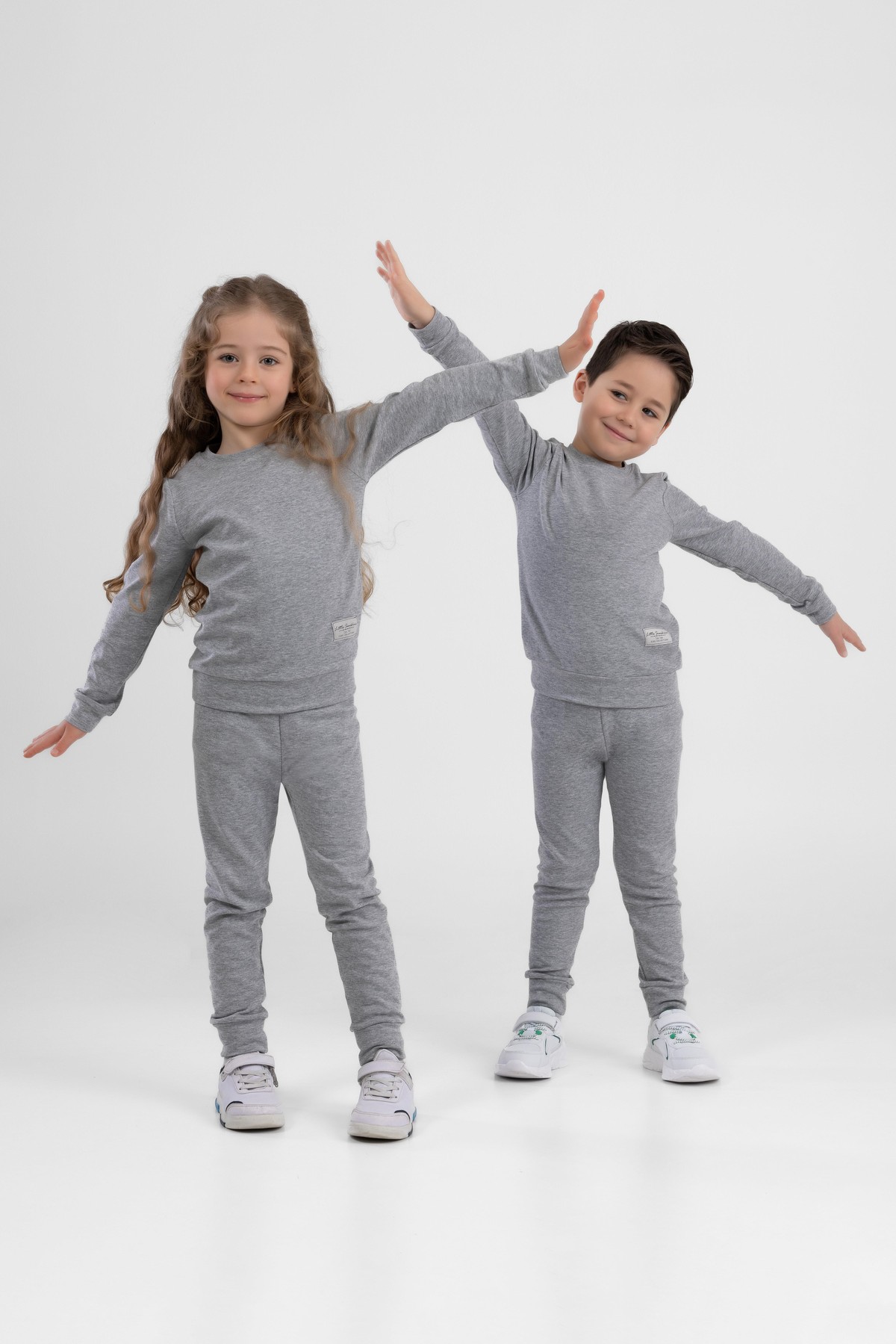 Unisex Çocuk Ribana Kumaş Rahat Eşofman Takımı Gri
