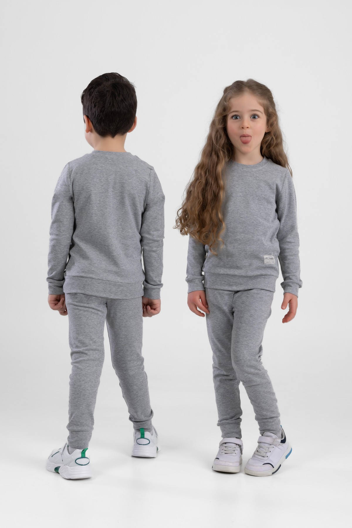 Unisex Çocuk Ribana Kumaş Rahat Eşofman Takımı Gri