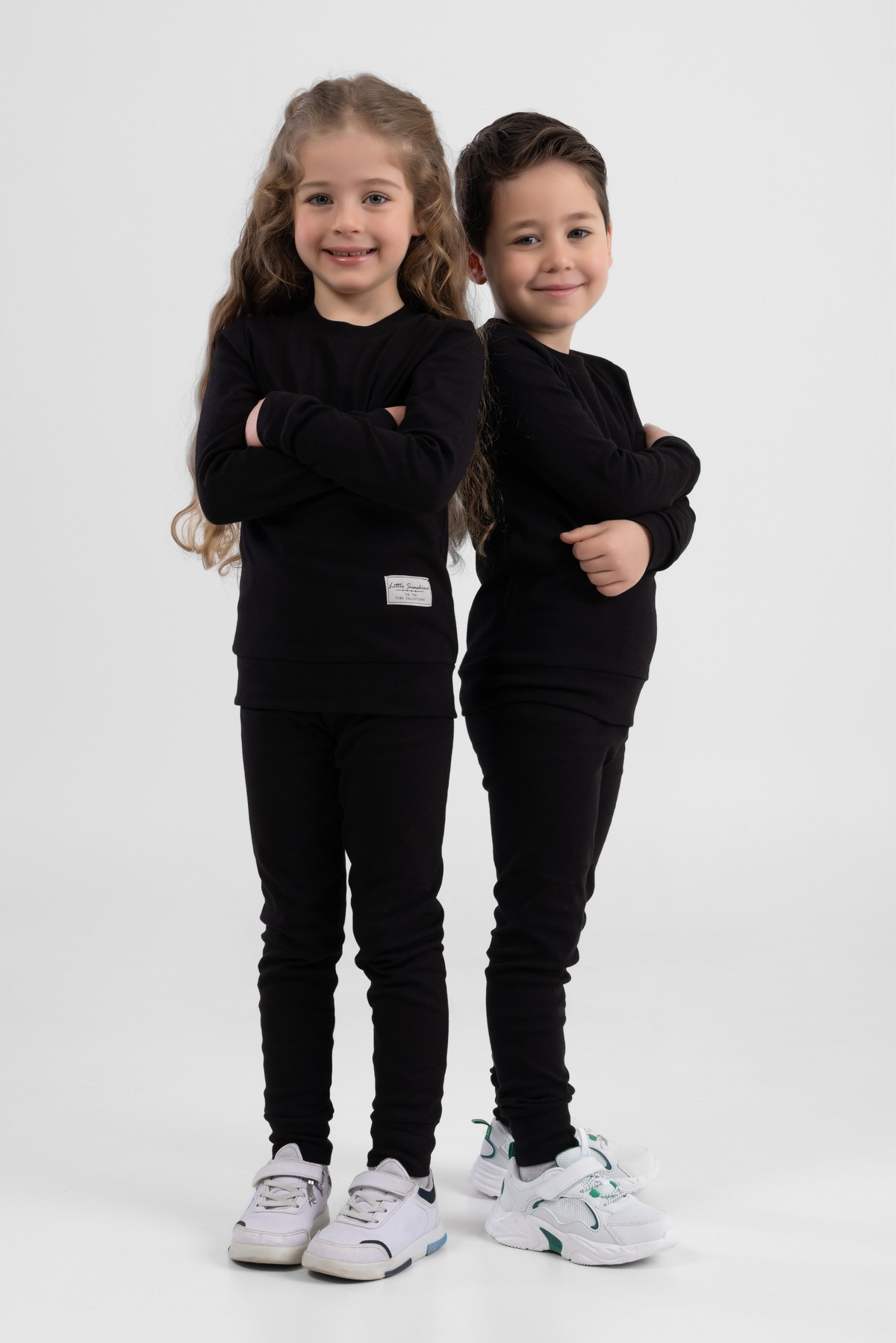 Unisex Çocuk Ribana Kumaş Rahat Eşofman Takımı Siyah