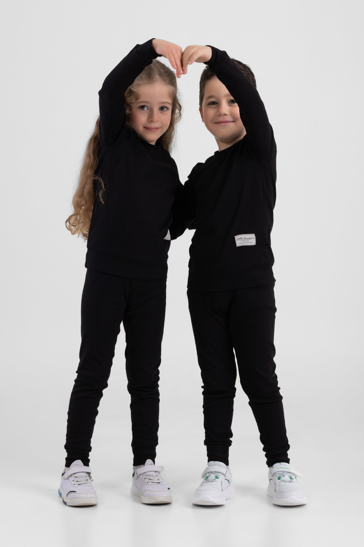 Unisex Çocuk Ribana Kumaş Rahat Eşofman Takımı Siyah