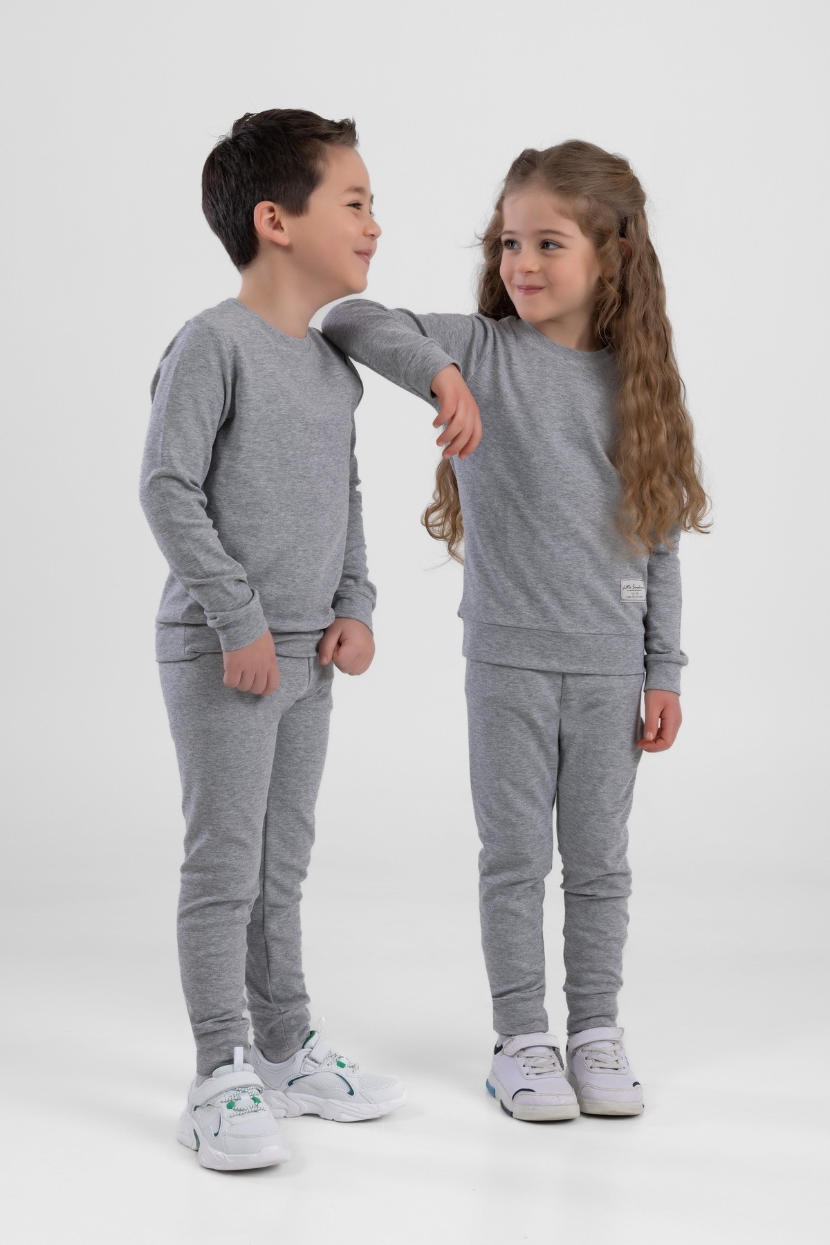Unisex Çocuk Ribana Kumaş Rahat Eşofman Takımı Gri