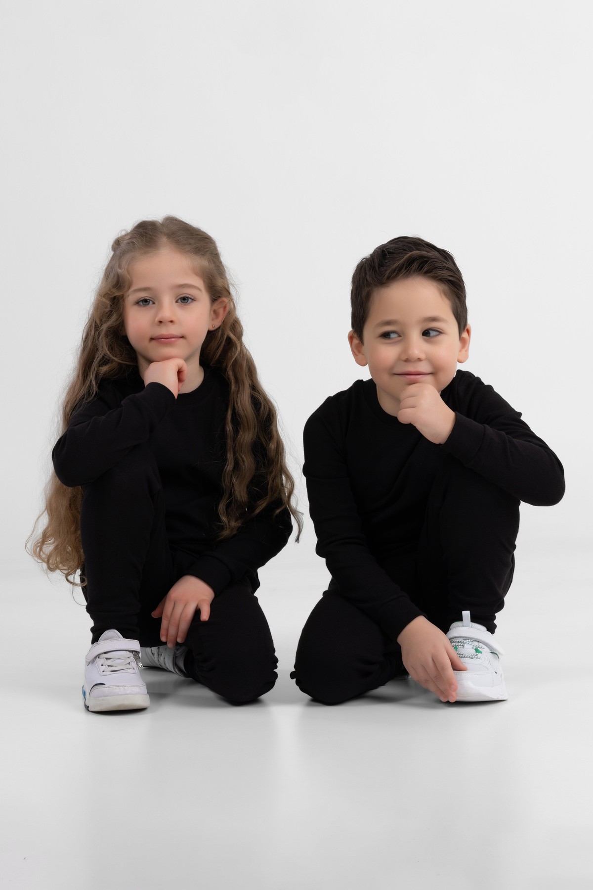 Unisex Çocuk Ribana Kumaş Rahat Eşofman Takımı Siyah