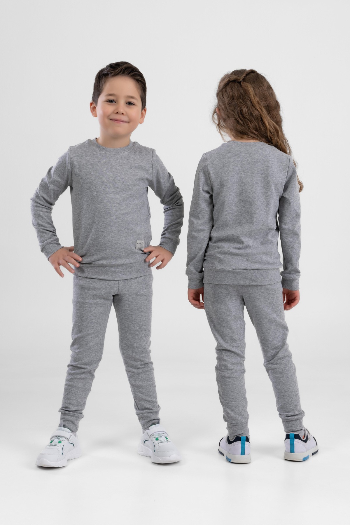 Unisex Çocuk Ribana Kumaş Rahat Eşofman Takımı Gri
