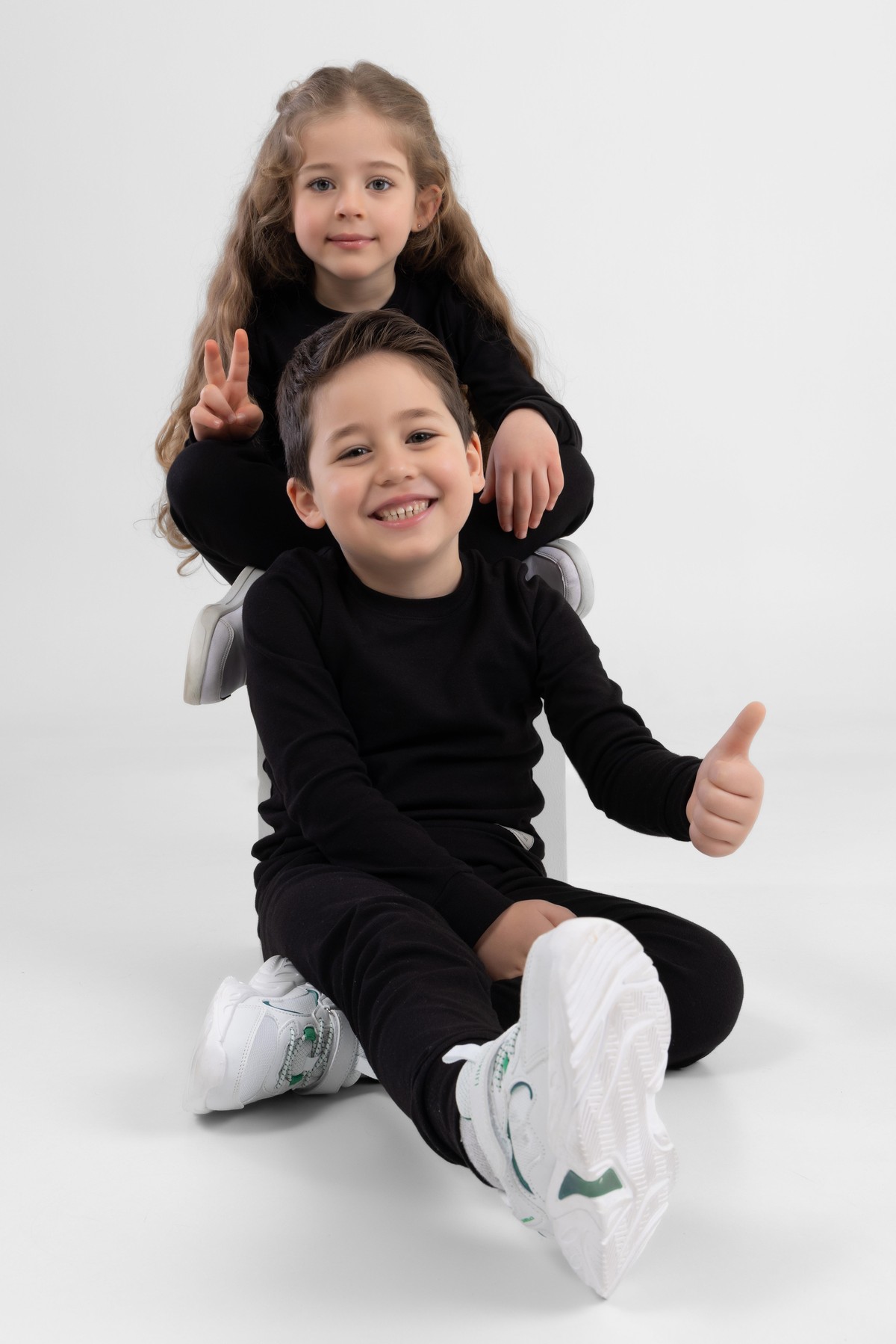 Unisex Çocuk Ribana Kumaş Rahat Eşofman Takımı Siyah