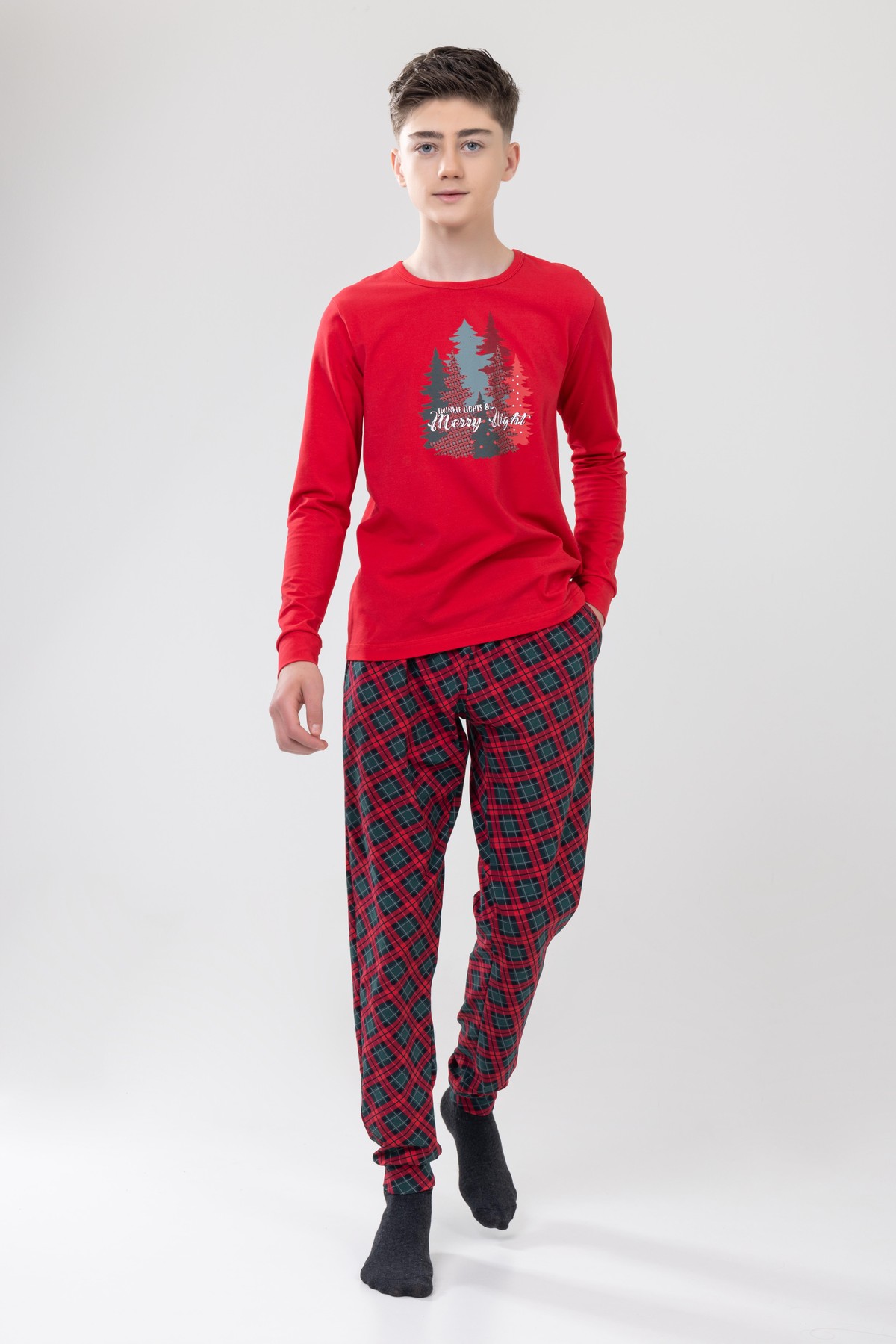 Unisex Çocuk Uzun Kollu Pijama Takımı 9505 Kırmızı