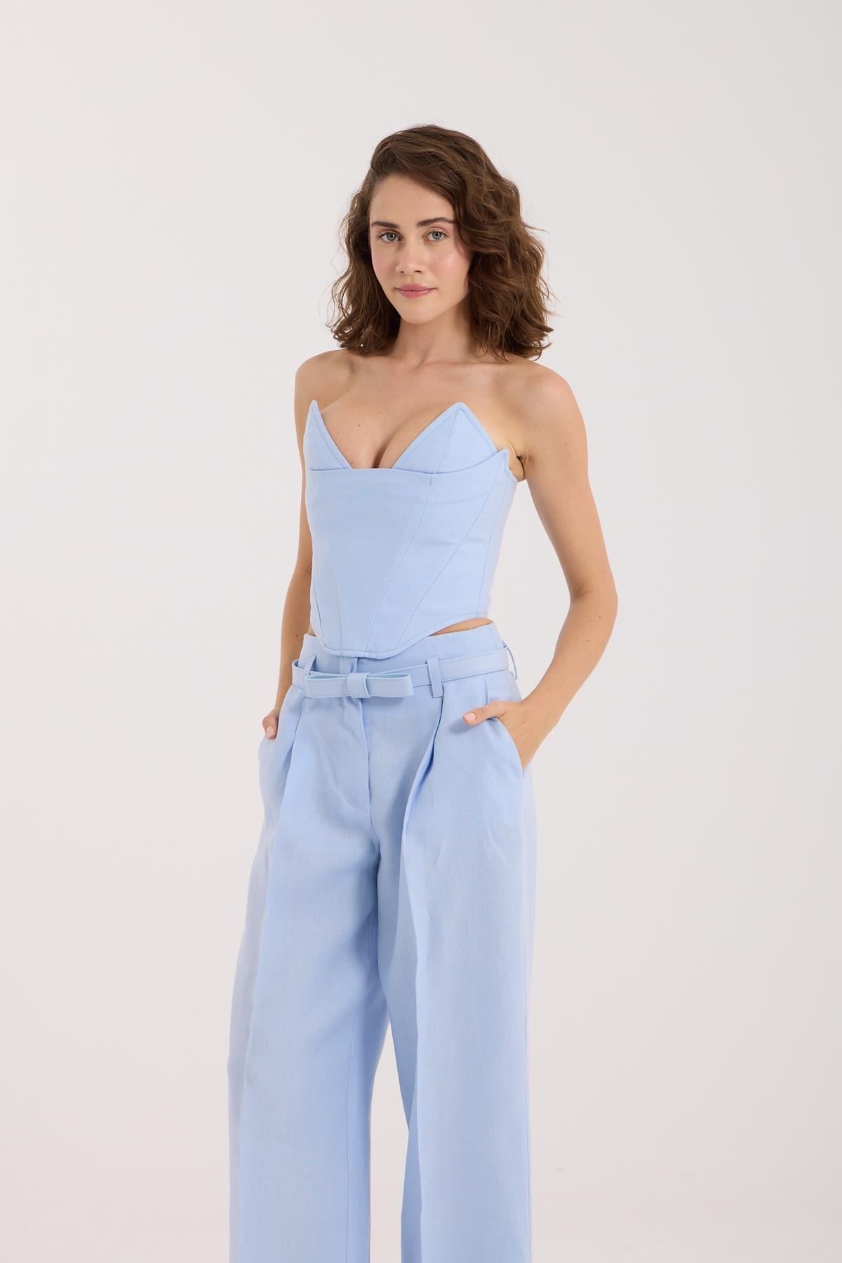 %100 Linen Icon Bustier Blue