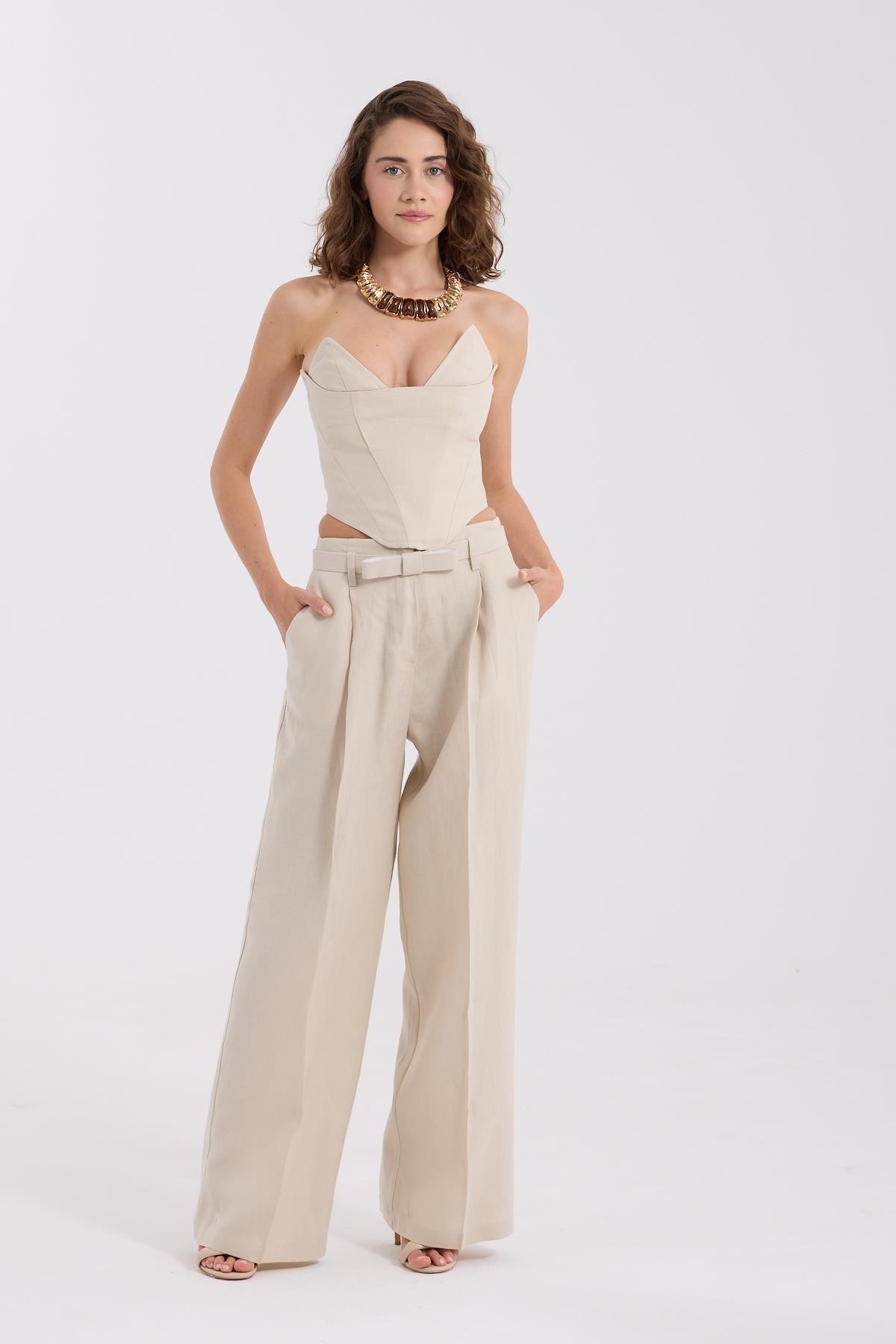 %100 Natural Linen Kate Pants Beige