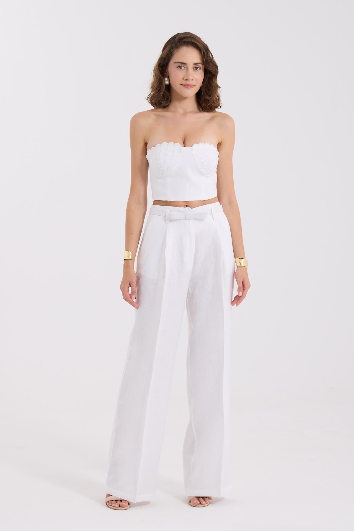 %100 Natural Linen Kate Pants White