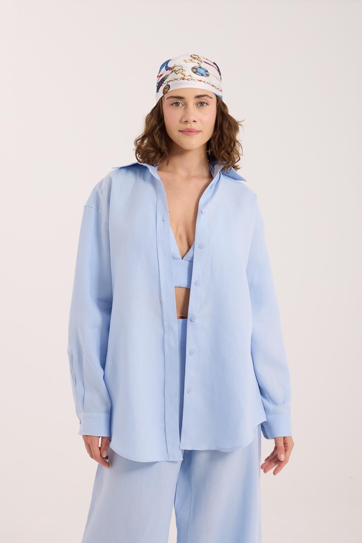 %100 Natural Linen Serentiy Shirt Blue