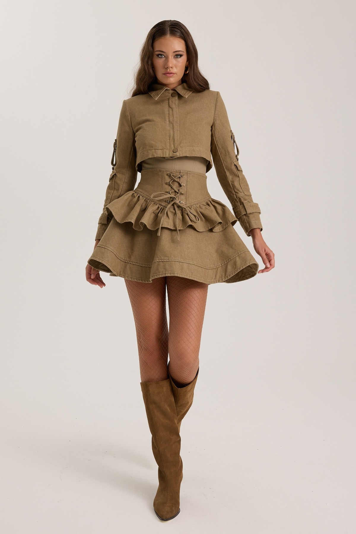 Belle de Jour Denim Mini Skirt Bronze Brown