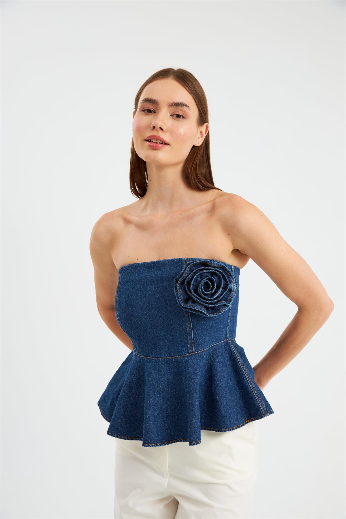 Bloom Serisi Peony Denim Büstiyer Denim