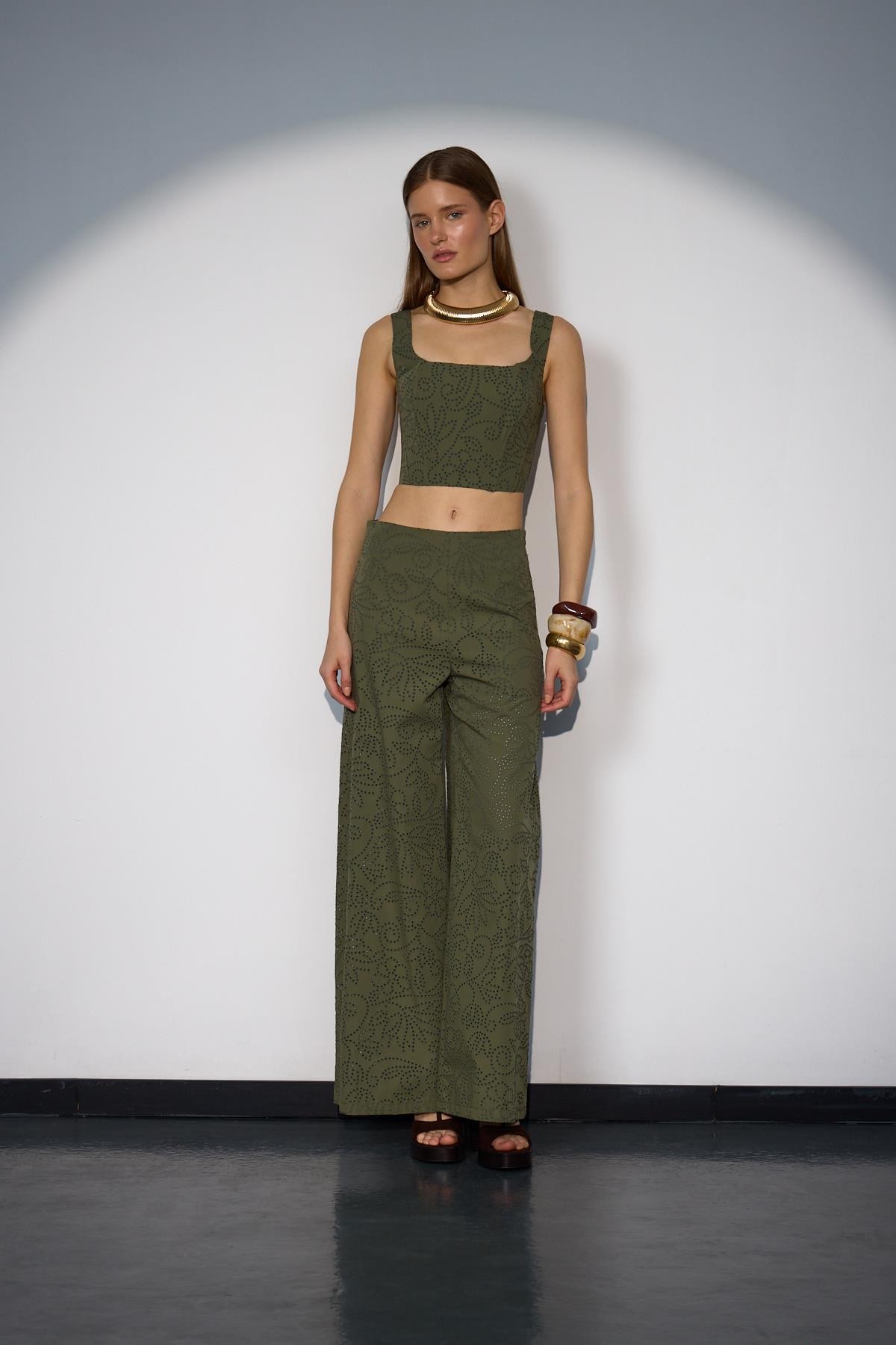 Blooming Grace Straight Cut Pantolon Haki