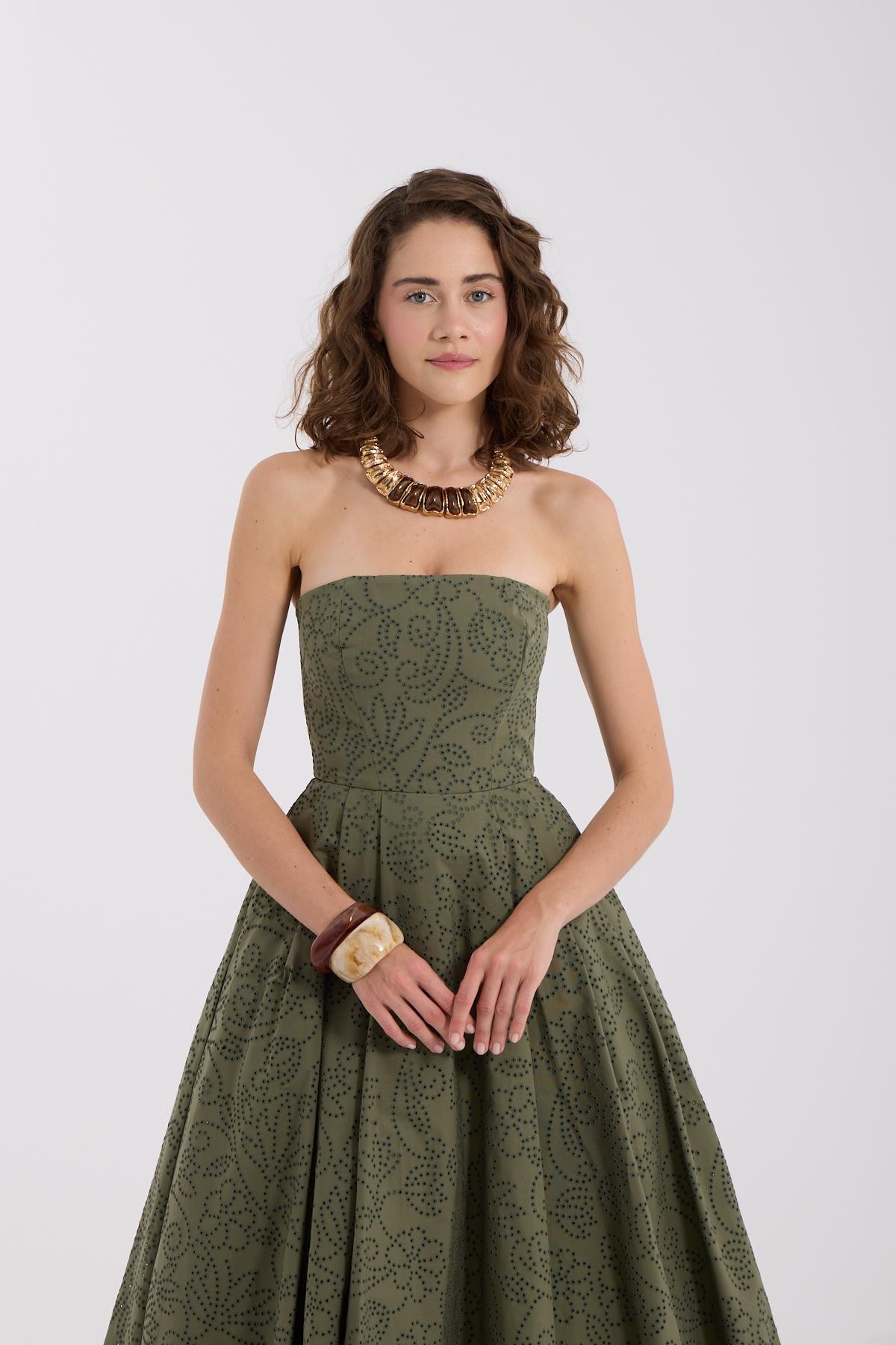 Blooming Grace Straplez Maxi Boy Elbise Haki