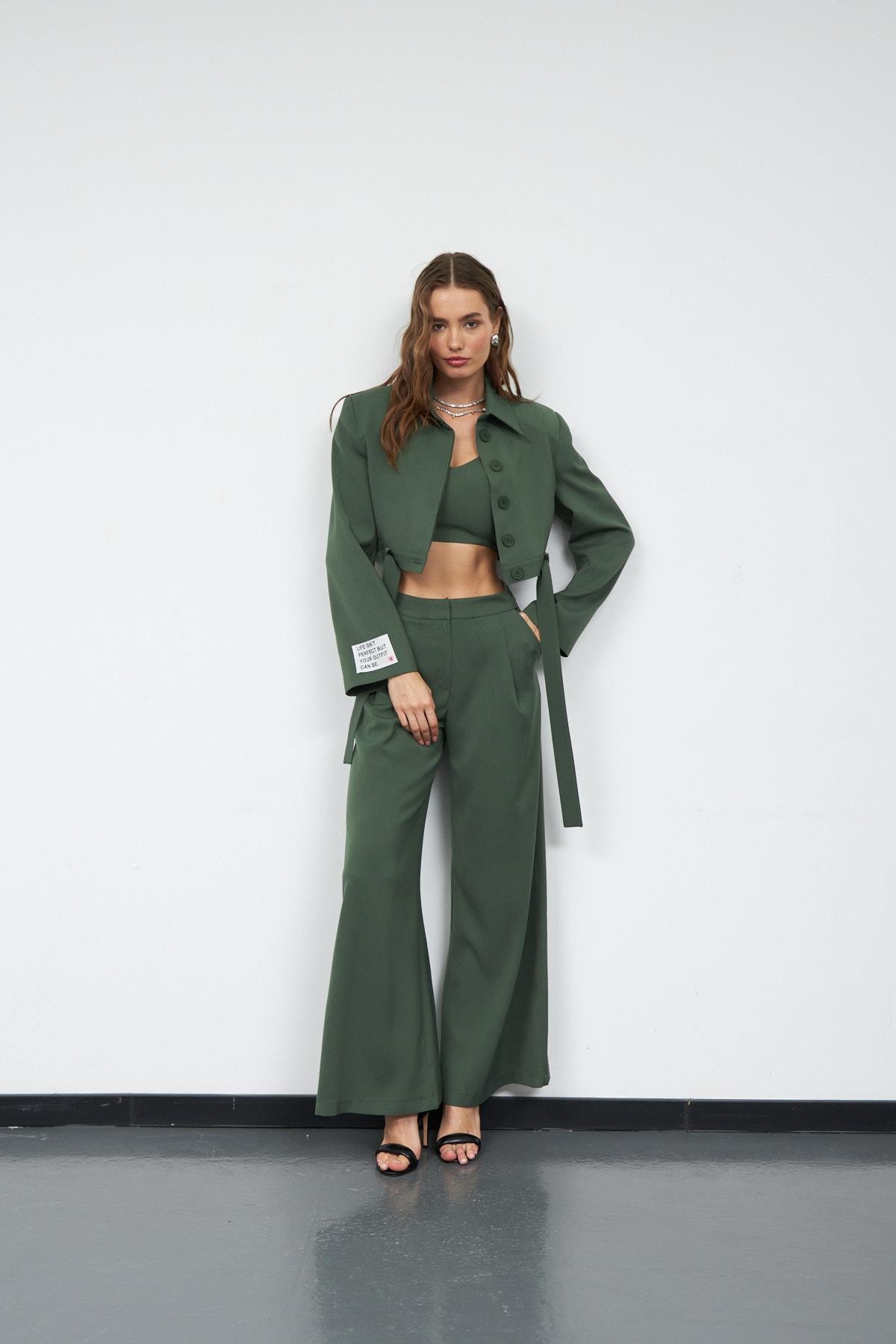 Chic Palazzo Pantolon Haki