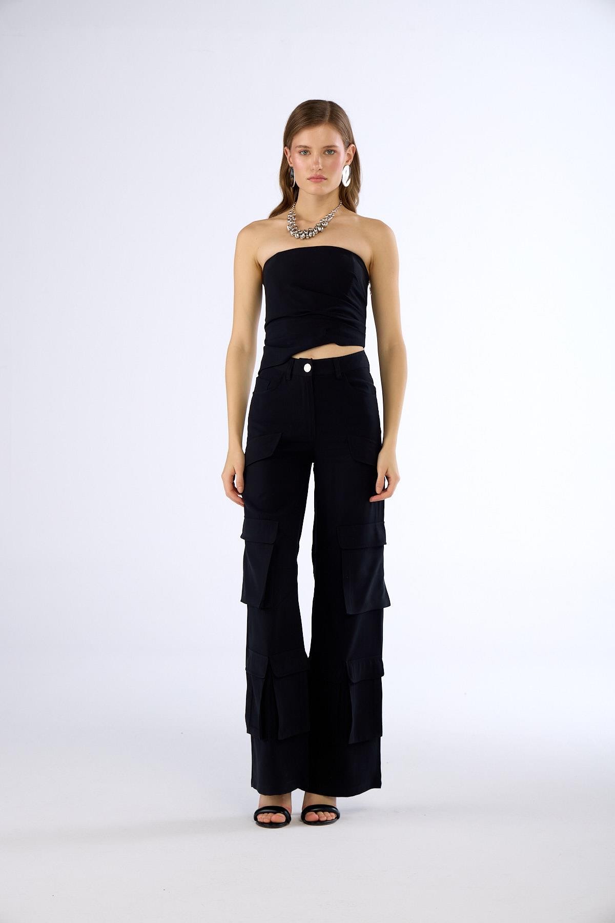 Chic Pockets Çok Cepli Pantolon Siyah