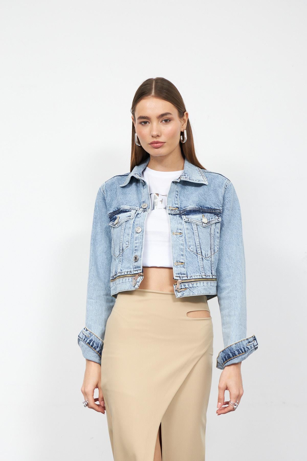 Dual Zip Split Denim Ceket LİGHT BLUE