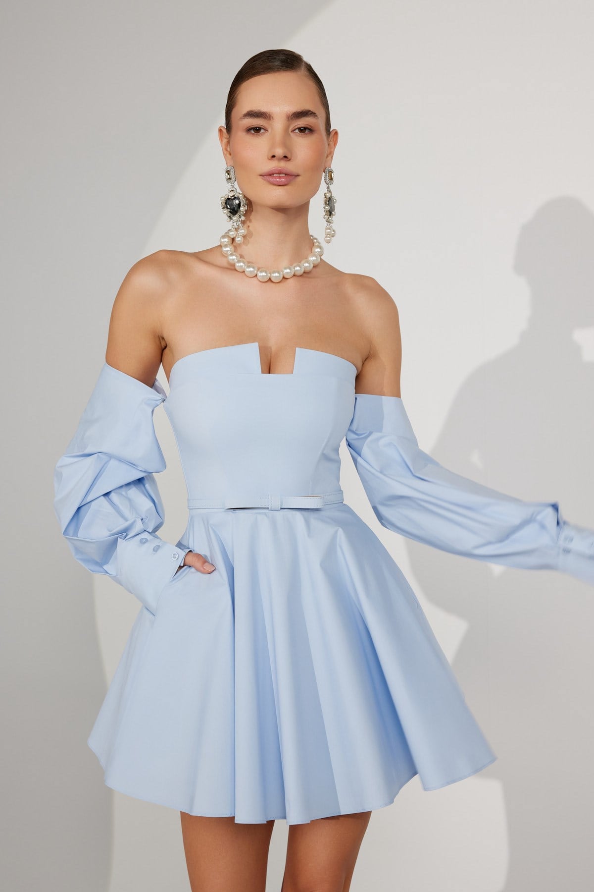 Dusk Volume Mini Dress Blue