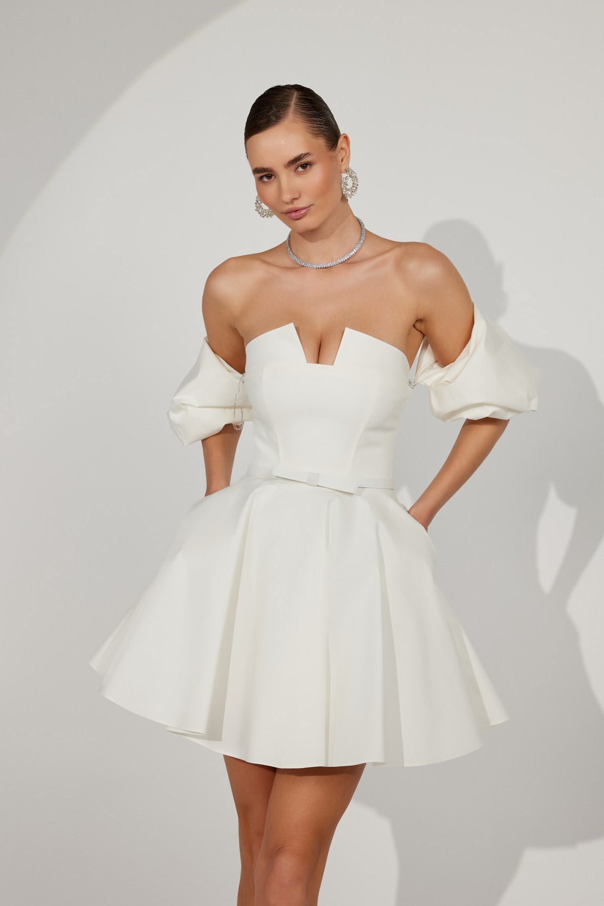 Dusk Volume Mini Dress Ecru