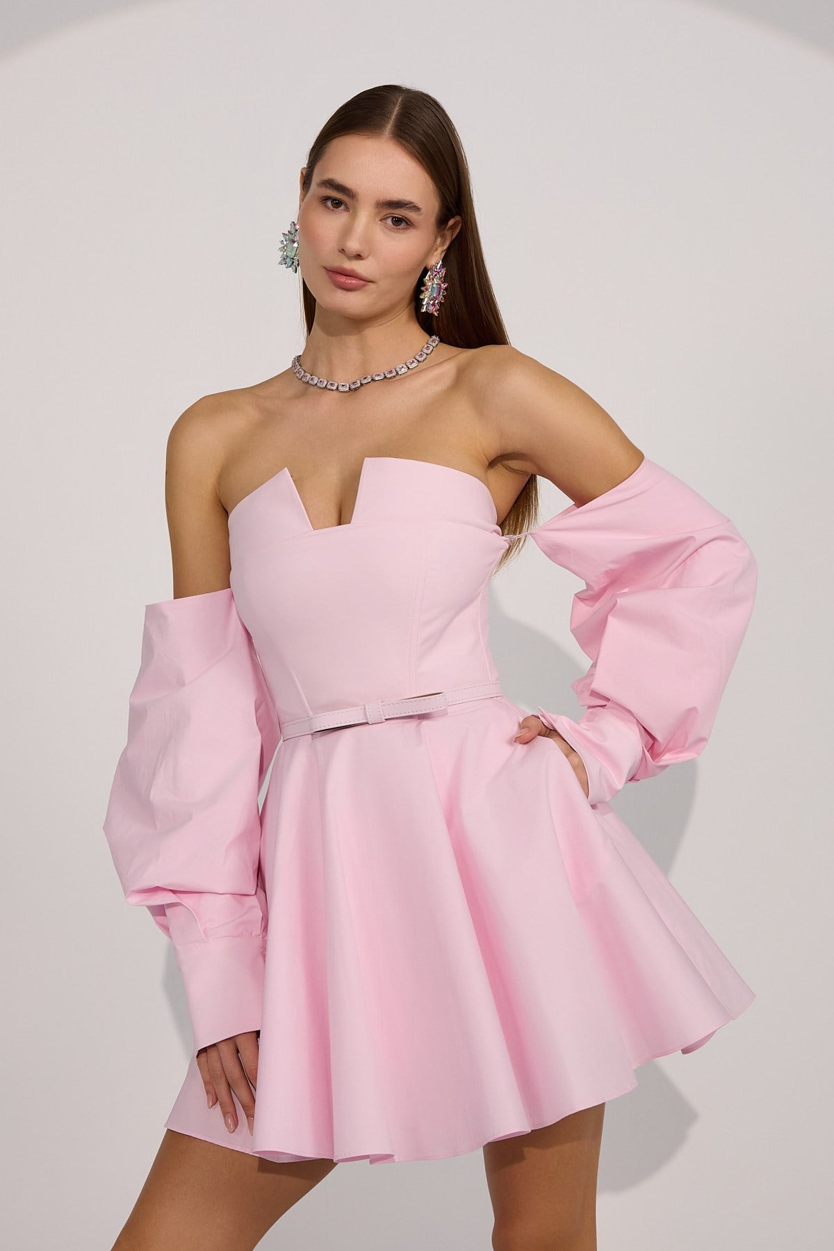 Dusk Volume Mini Dress Pink