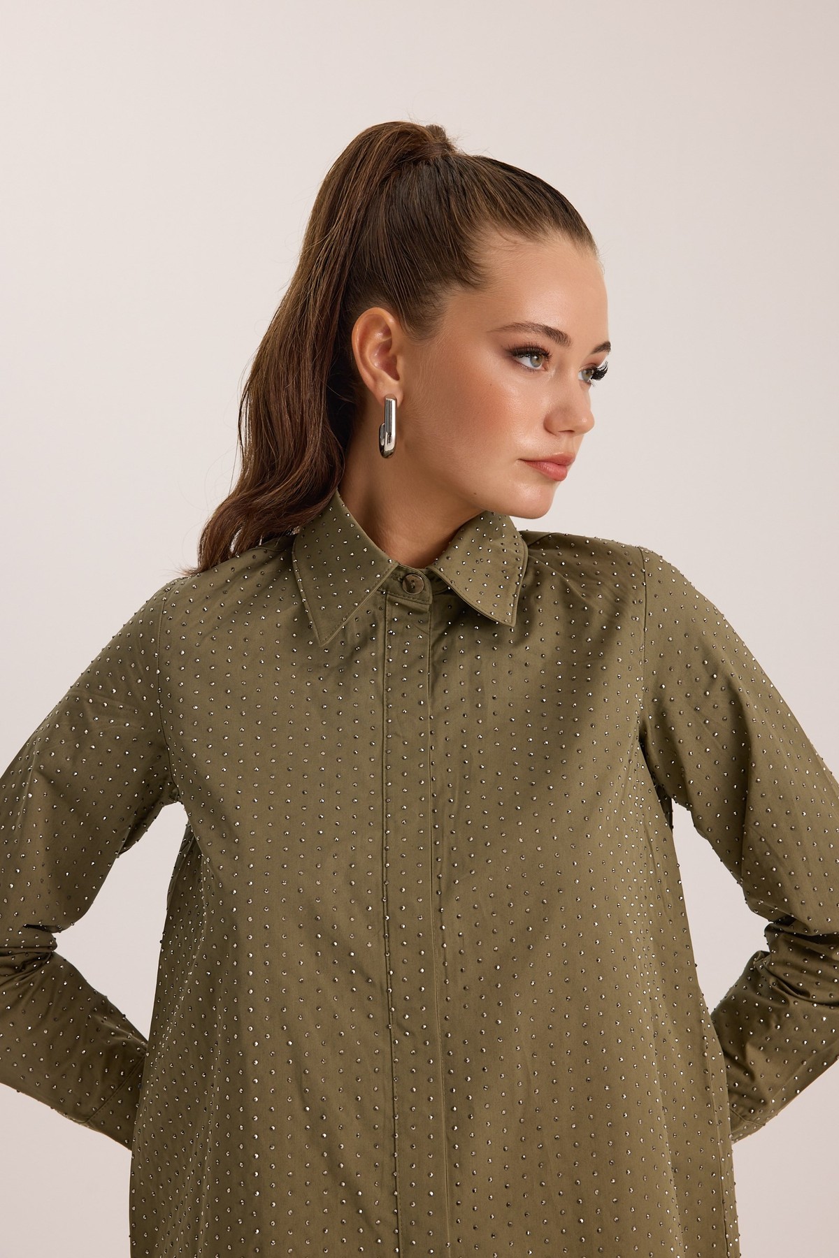 Embellished Basic Shirt Khaki