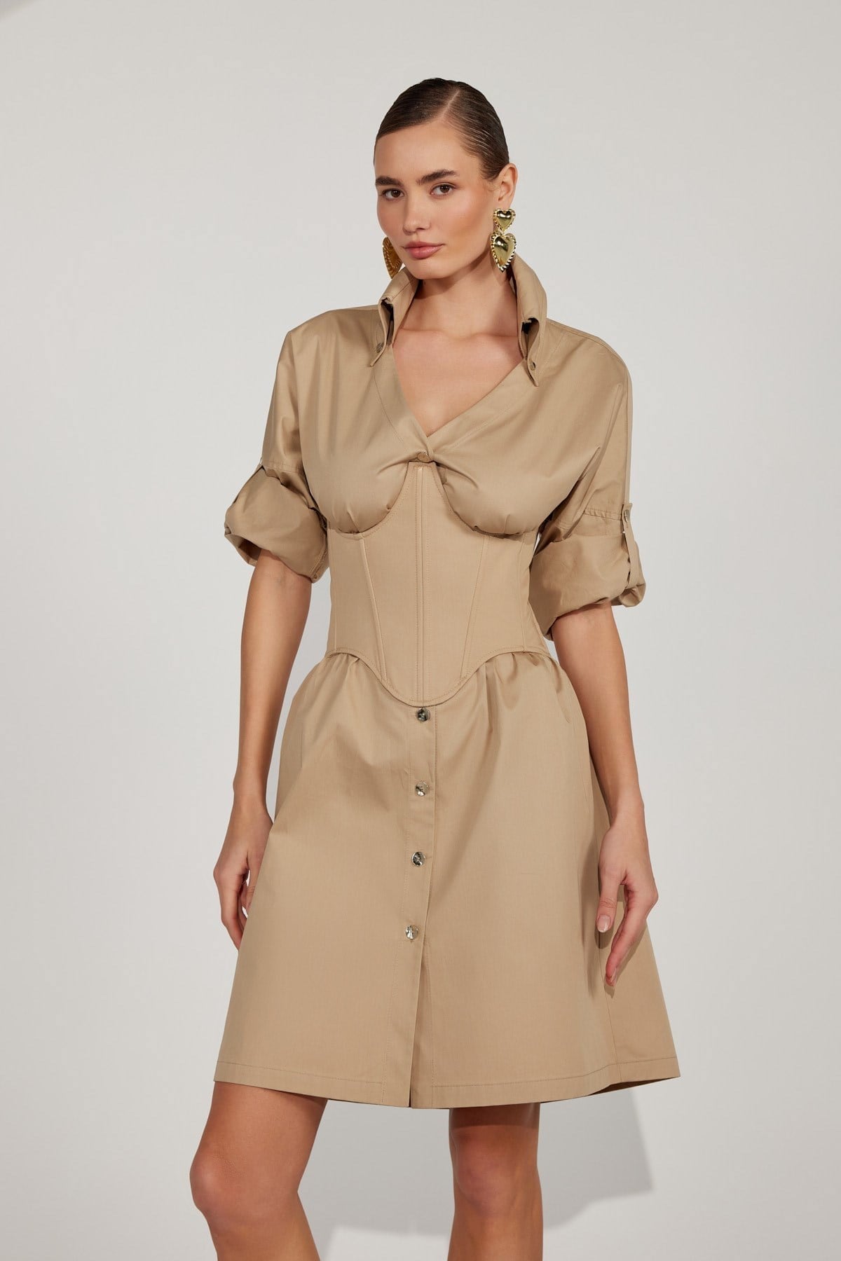 Era Corset %100 Cotton Shirt Beige