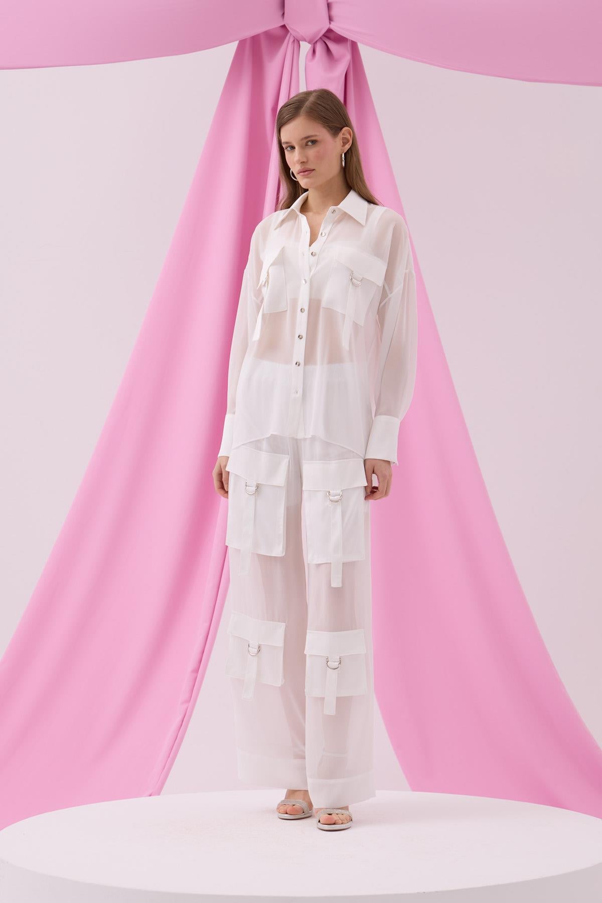 Exquisite Transparant Pantolon Beyaz