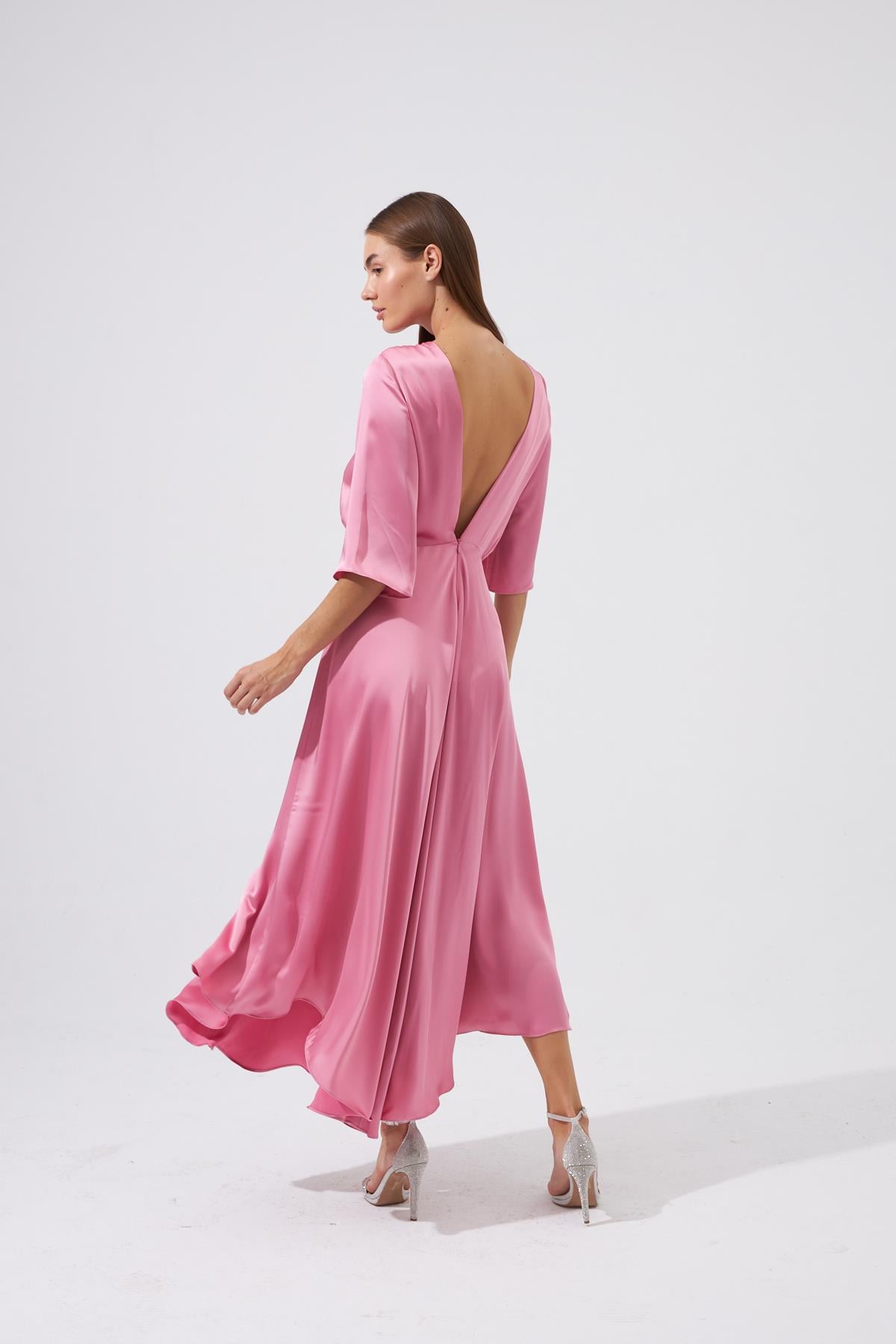 Forever Icon Serisi Maxi Boy Saten Elbise Pembe