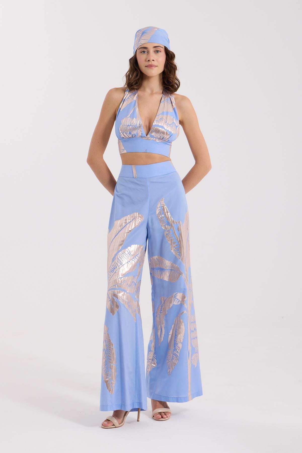 Golden Palm Beli Lastikli Pantolon Mavi