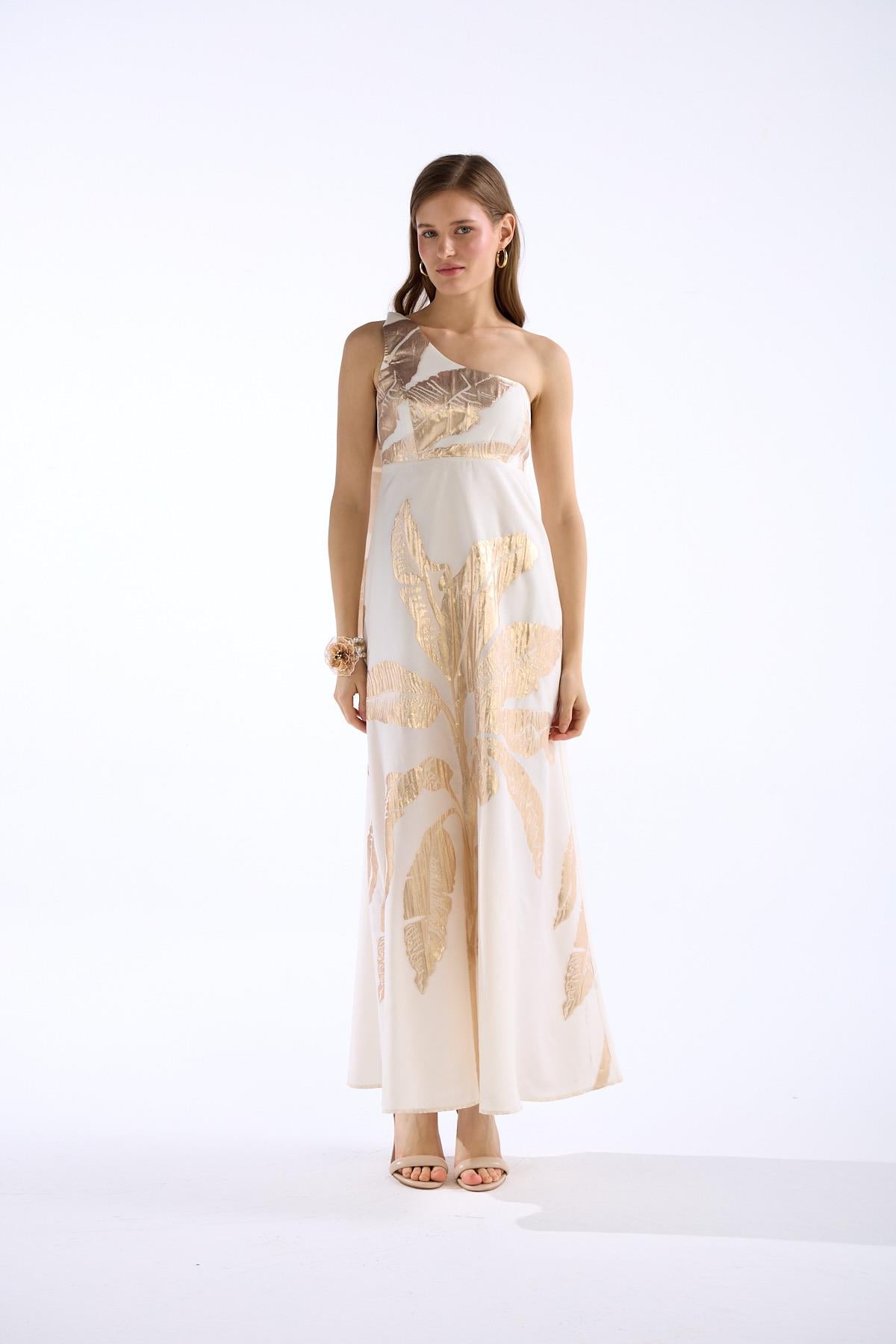 Golden Palm Maxi Boy Elbise Ekru