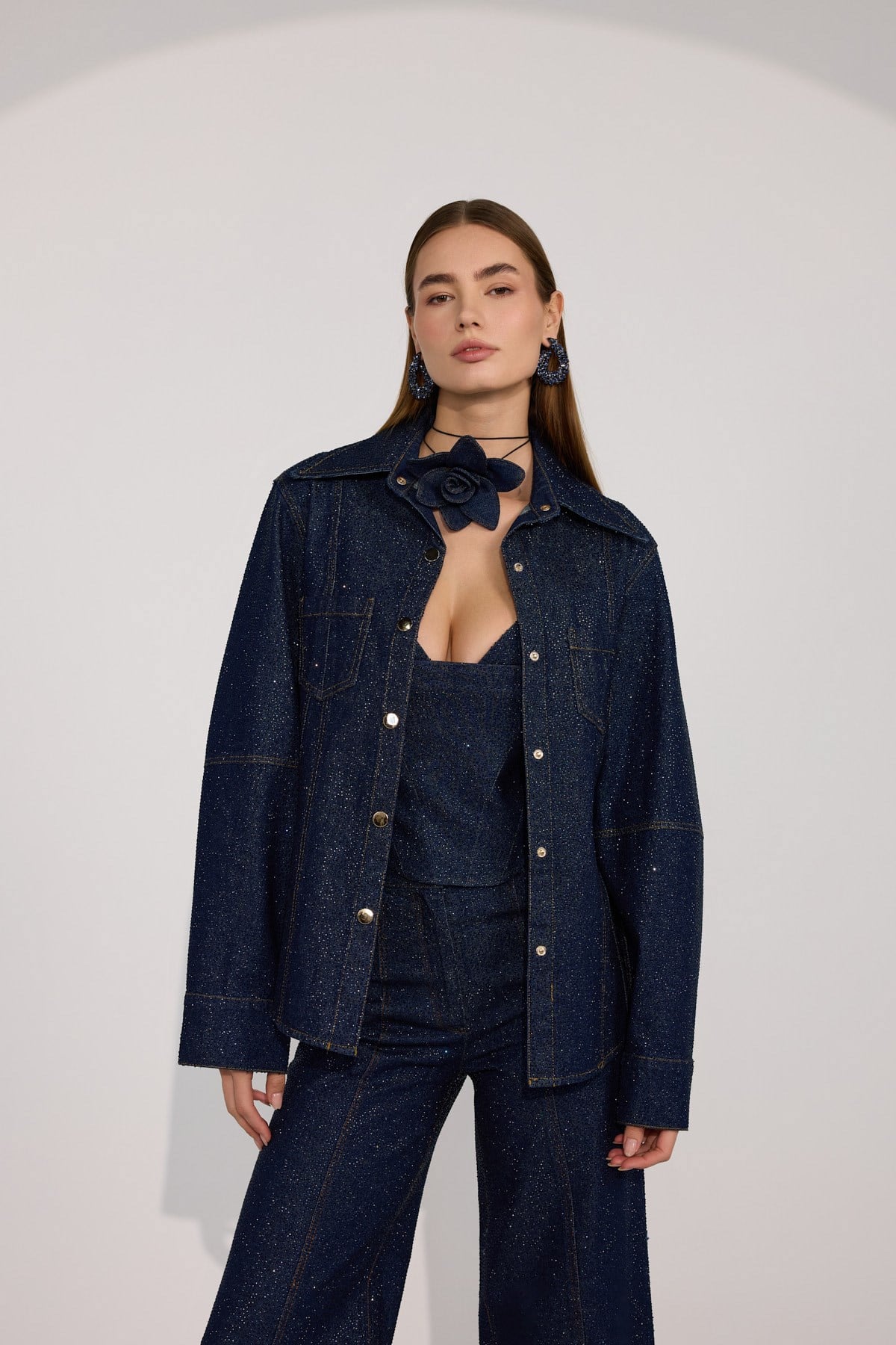 Golden Rodeo Tailored Diamond Denim Shirt Dark Blue