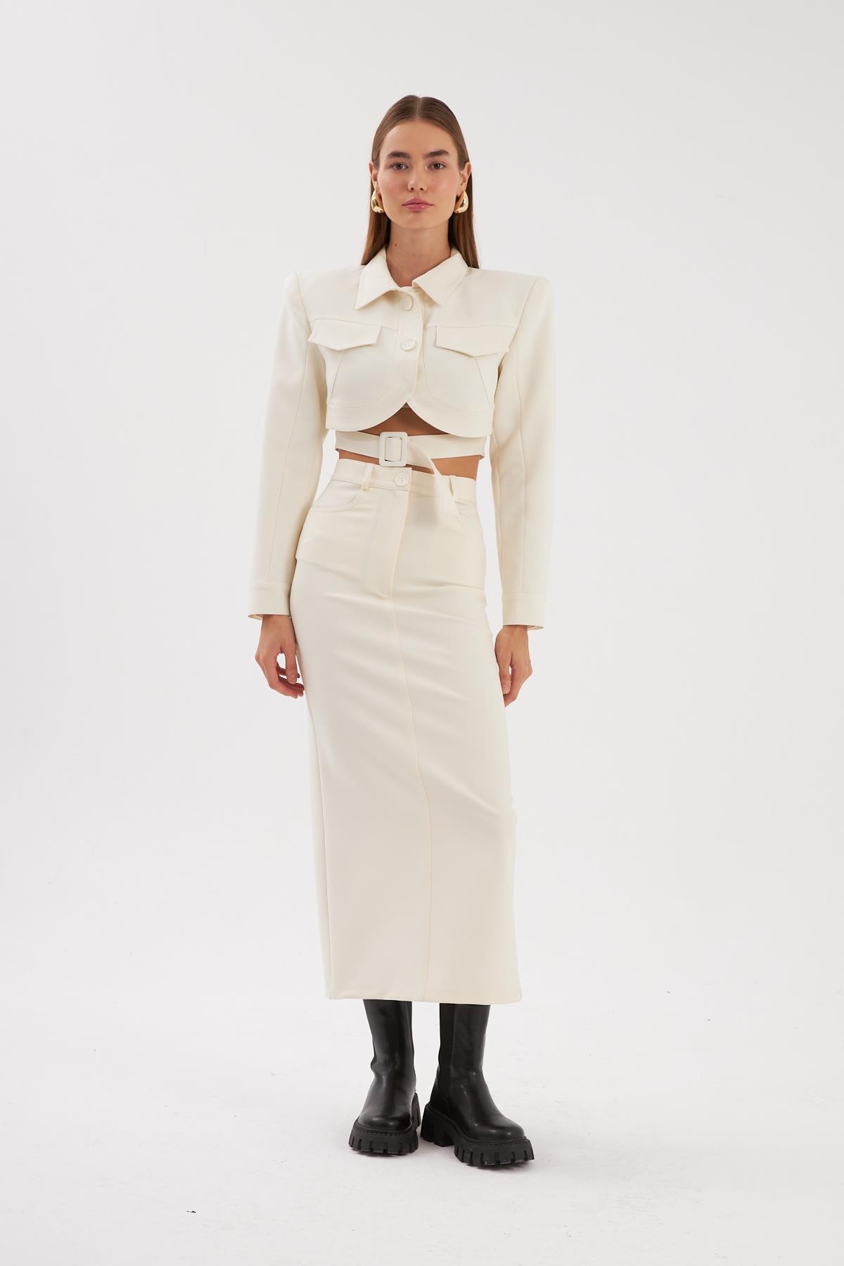 Limited Edition Serisi Star Crop Blazer Ceket Beyaz