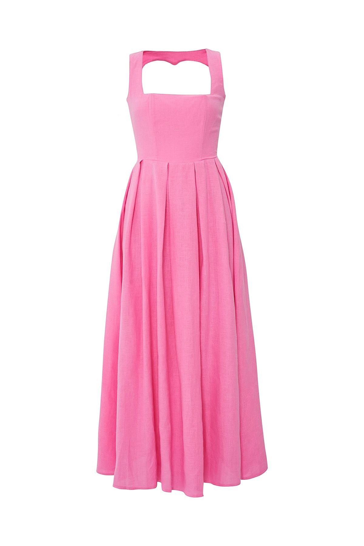 Love Serisi Maxi Boy %100 Keten Elbise Pembe