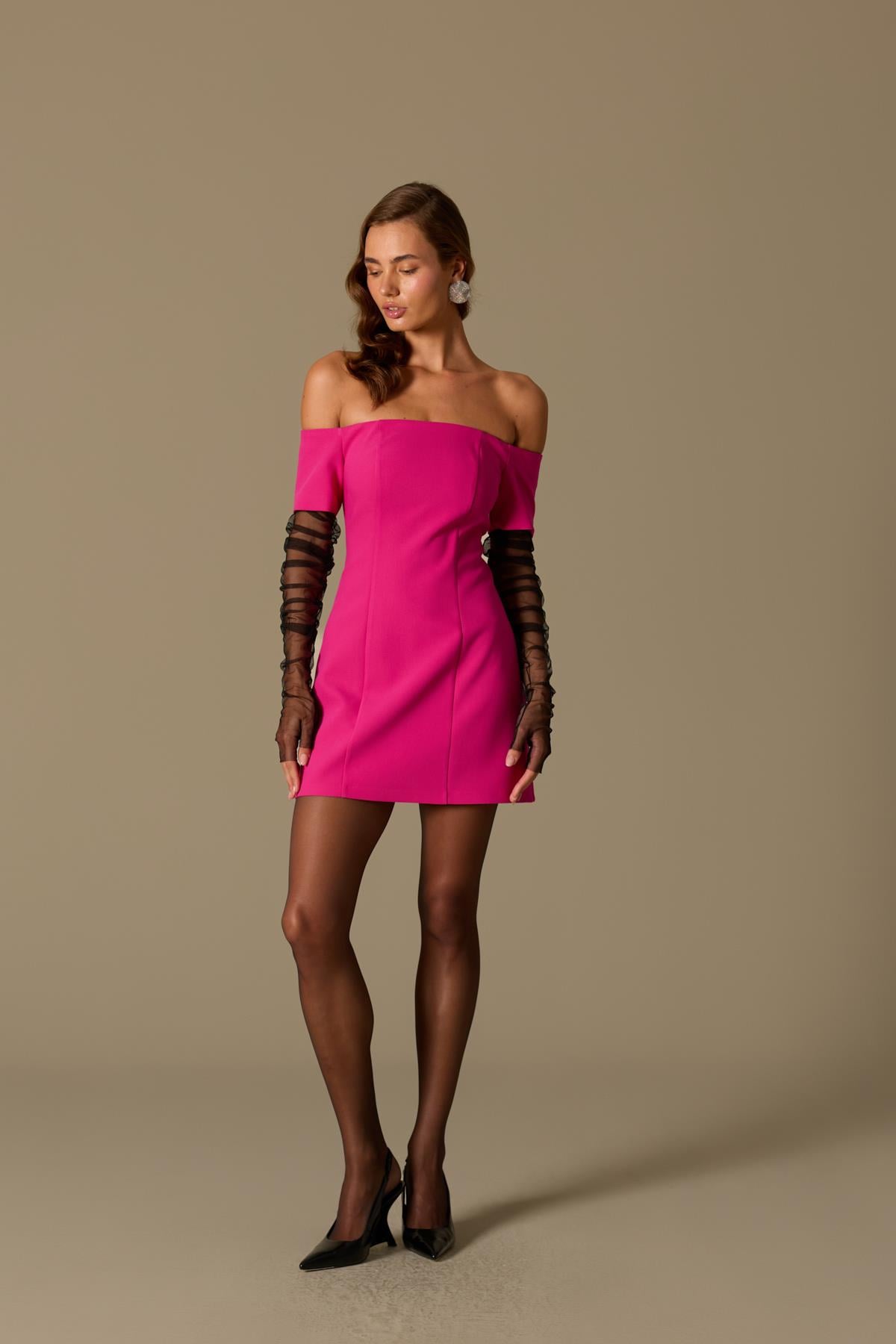 Minimal Chic Straplez Mini Elbise Fuchsia