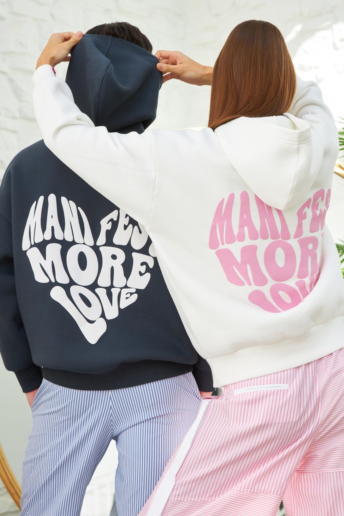 More Love Sloganlı Couple Sweatshirt Antrasit