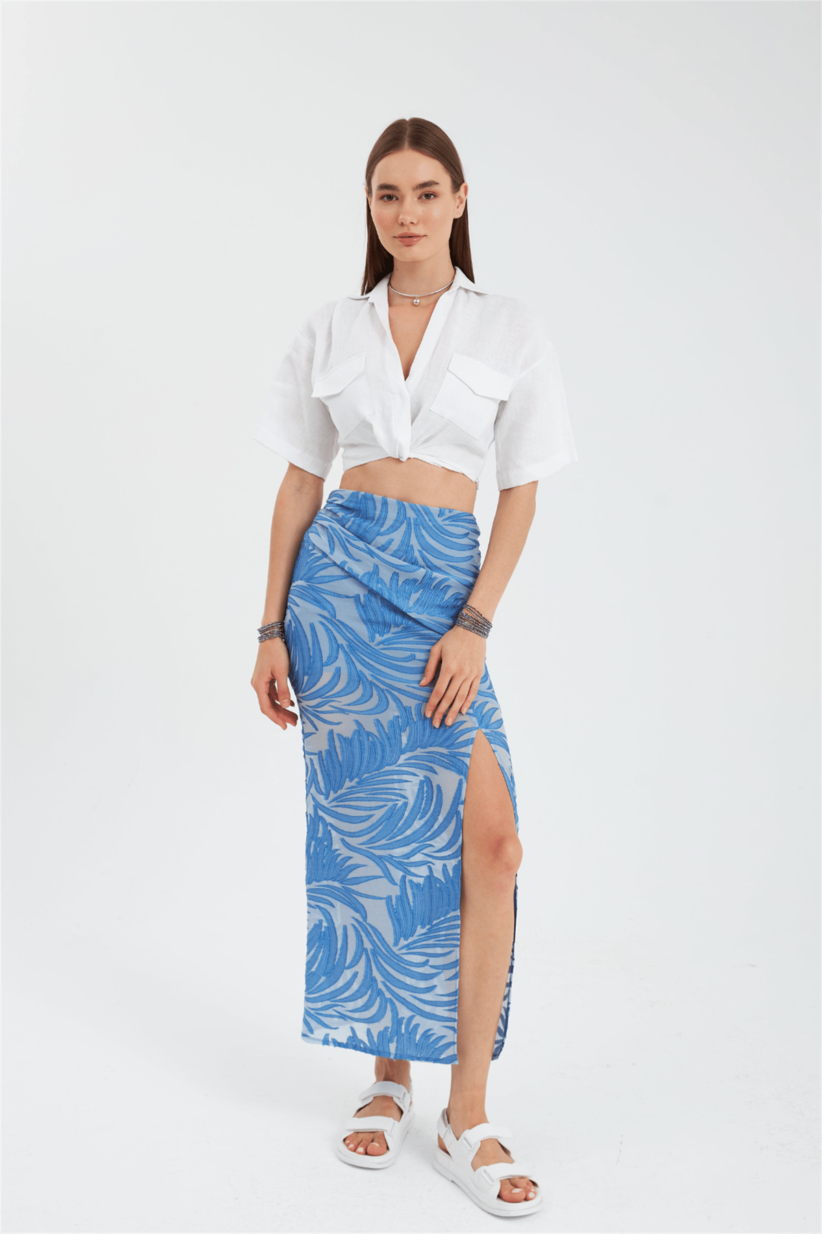 Nok Limited Edition Serisi Leaf Maxi Etek Mavi