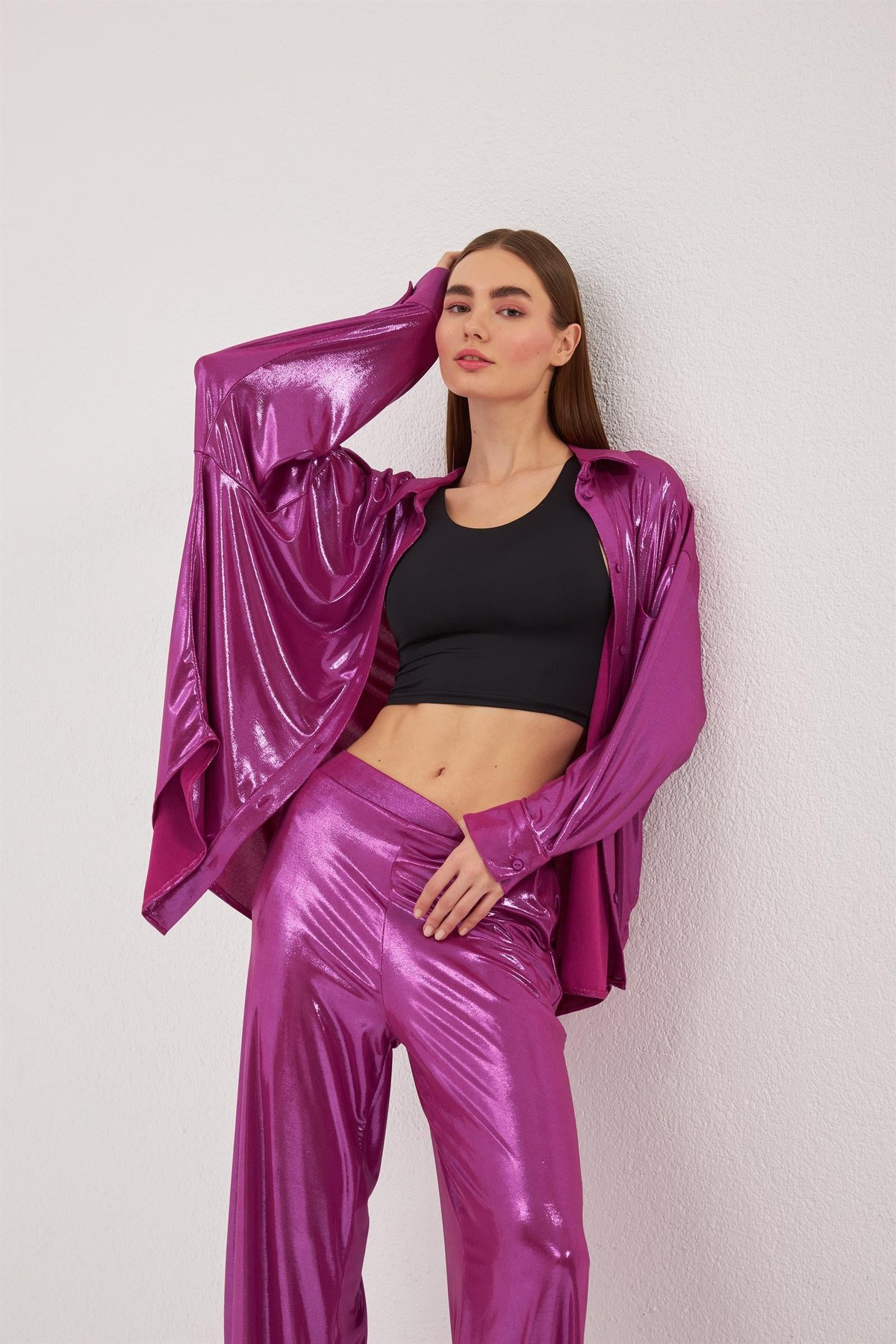 Nok Shinny Serisi Oversize Gömlek Fuşya