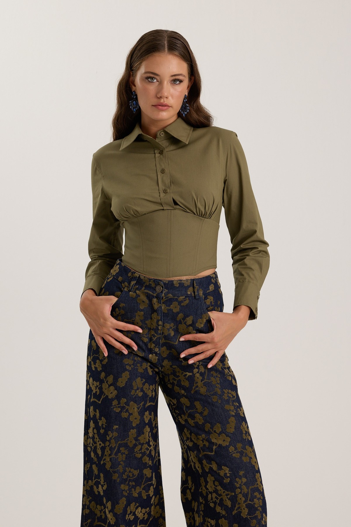Nok Signature Alexandra Waist Corset Shirt Khaki