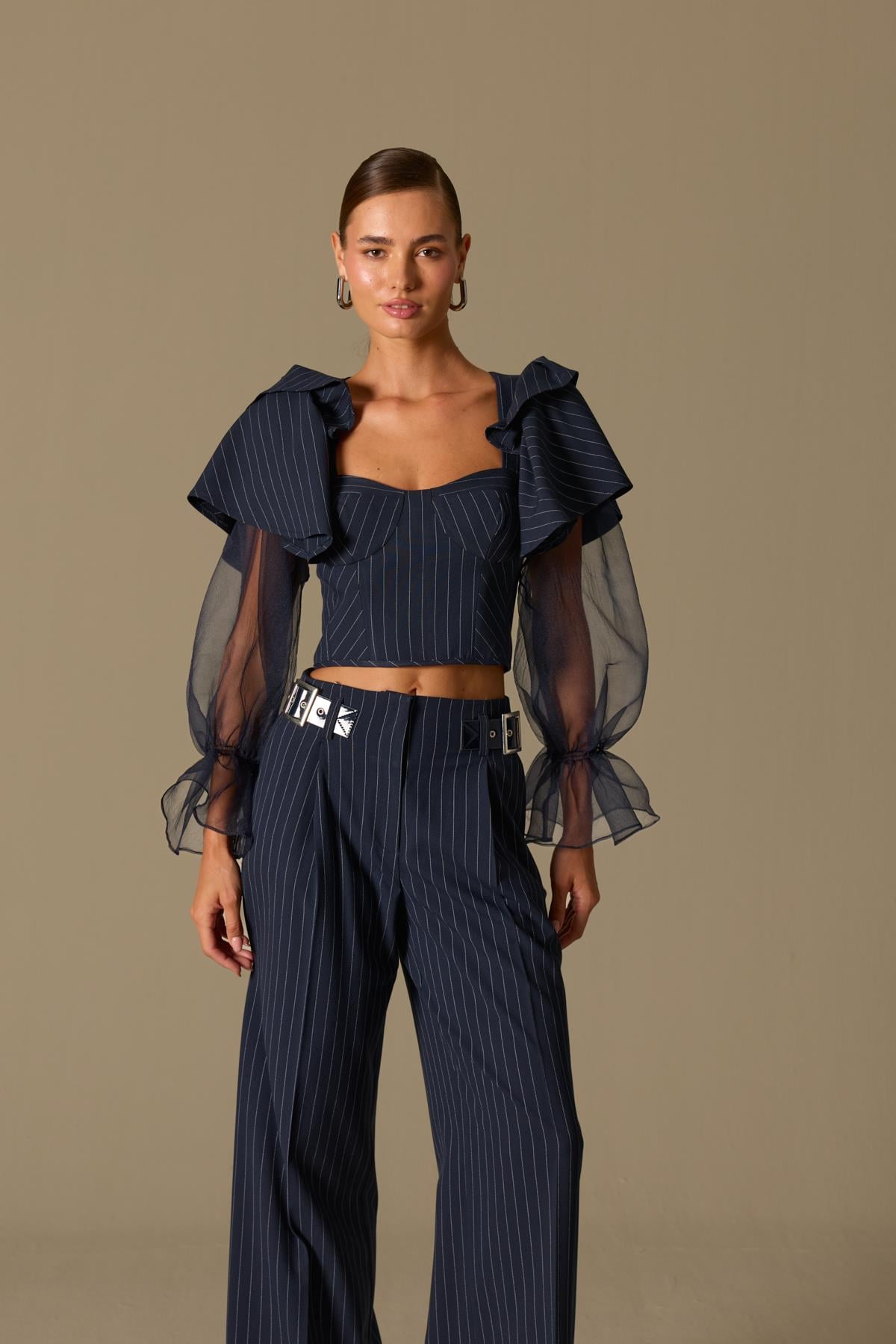 Parisian Stitch Tailored Bustier Top Dark Blue